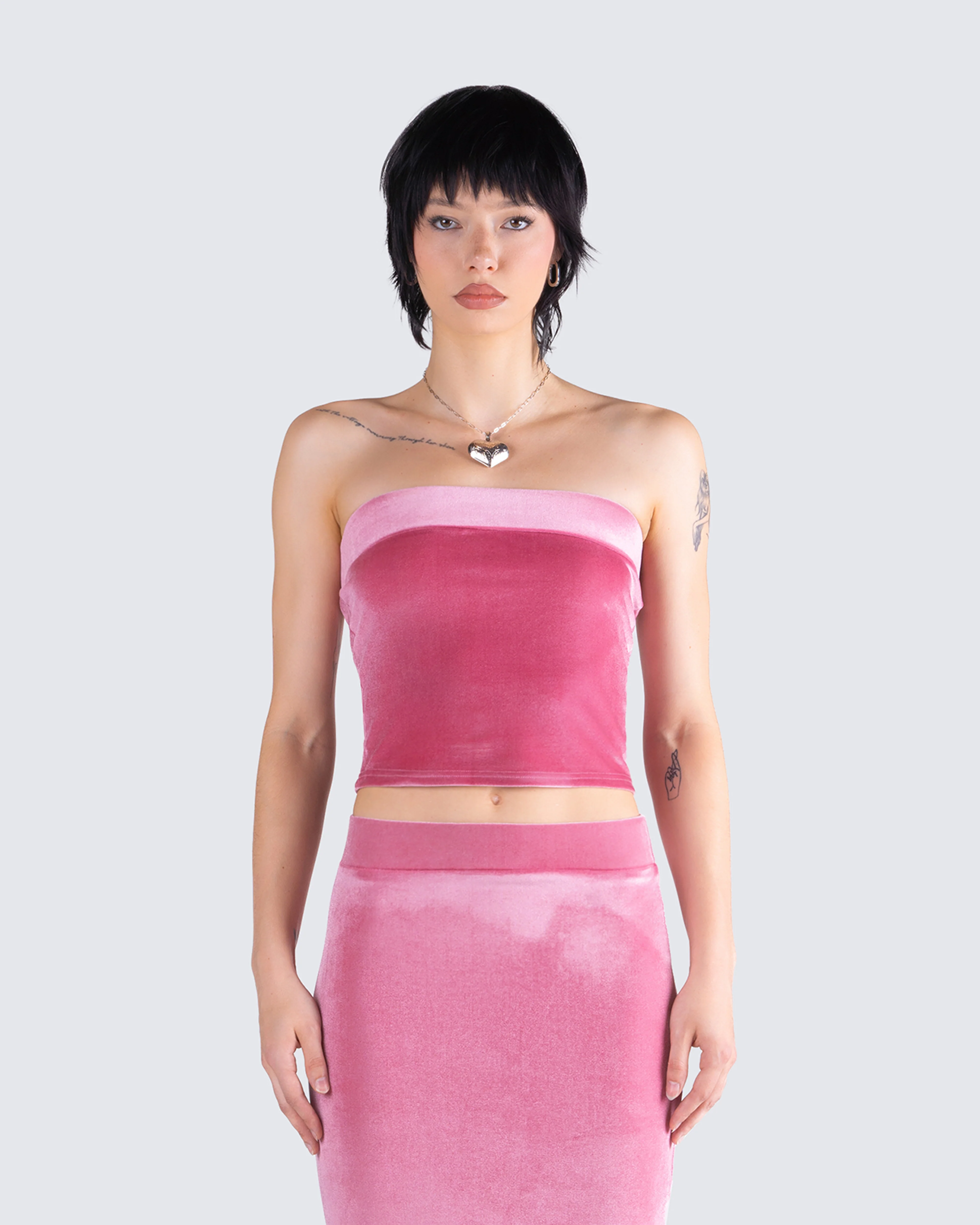 Ayla Pink Velvet Tube Top - Image 4