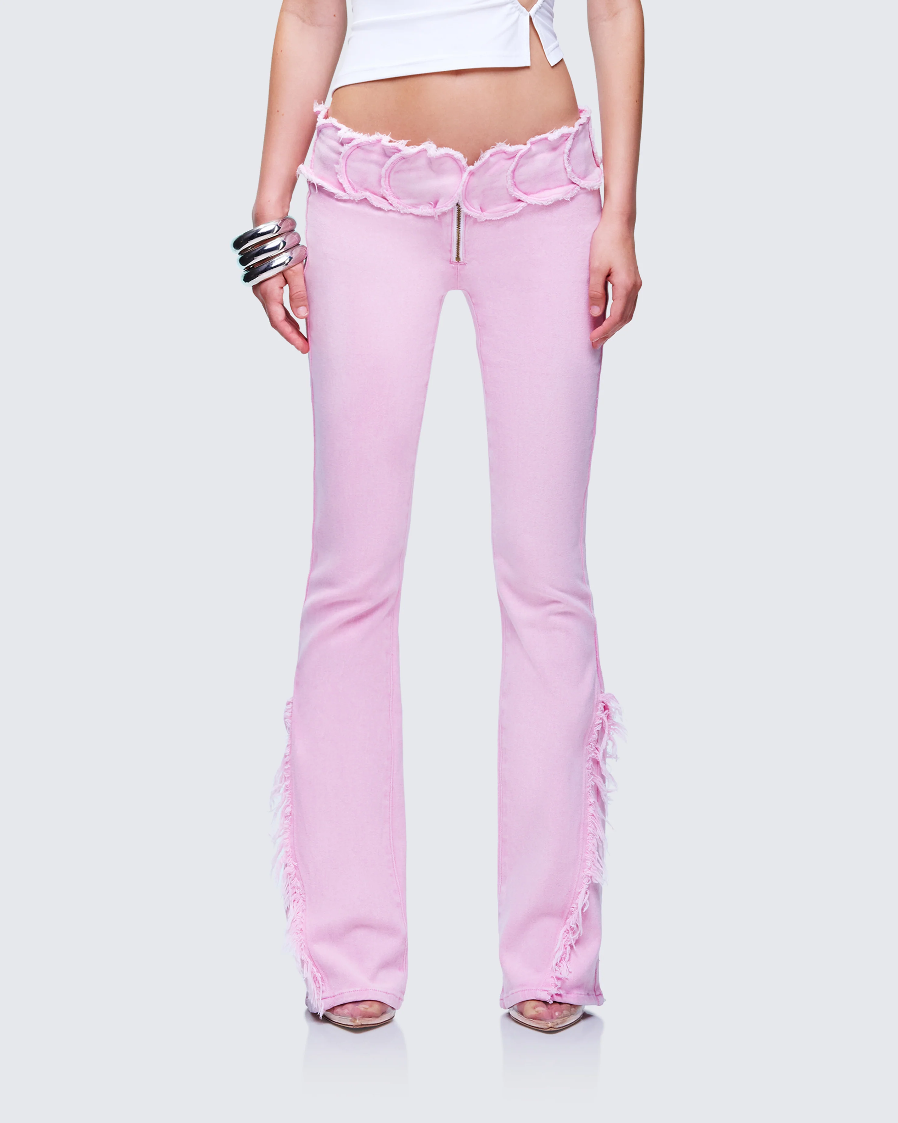 Ayra Pink Acid Wash Denim Flared Pants - Image 2