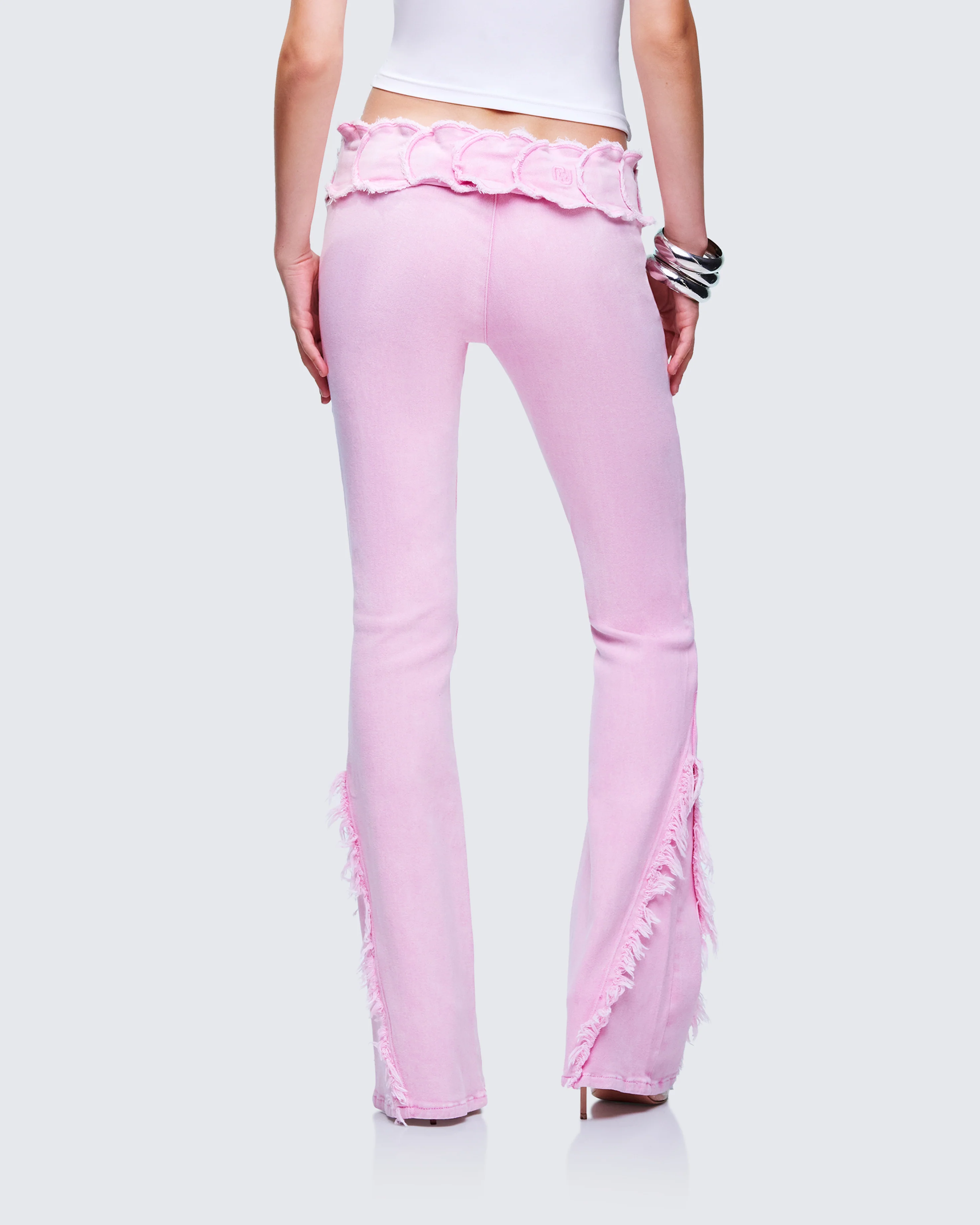 Ayra Pink Acid Wash Denim Flared Pants - Image 4