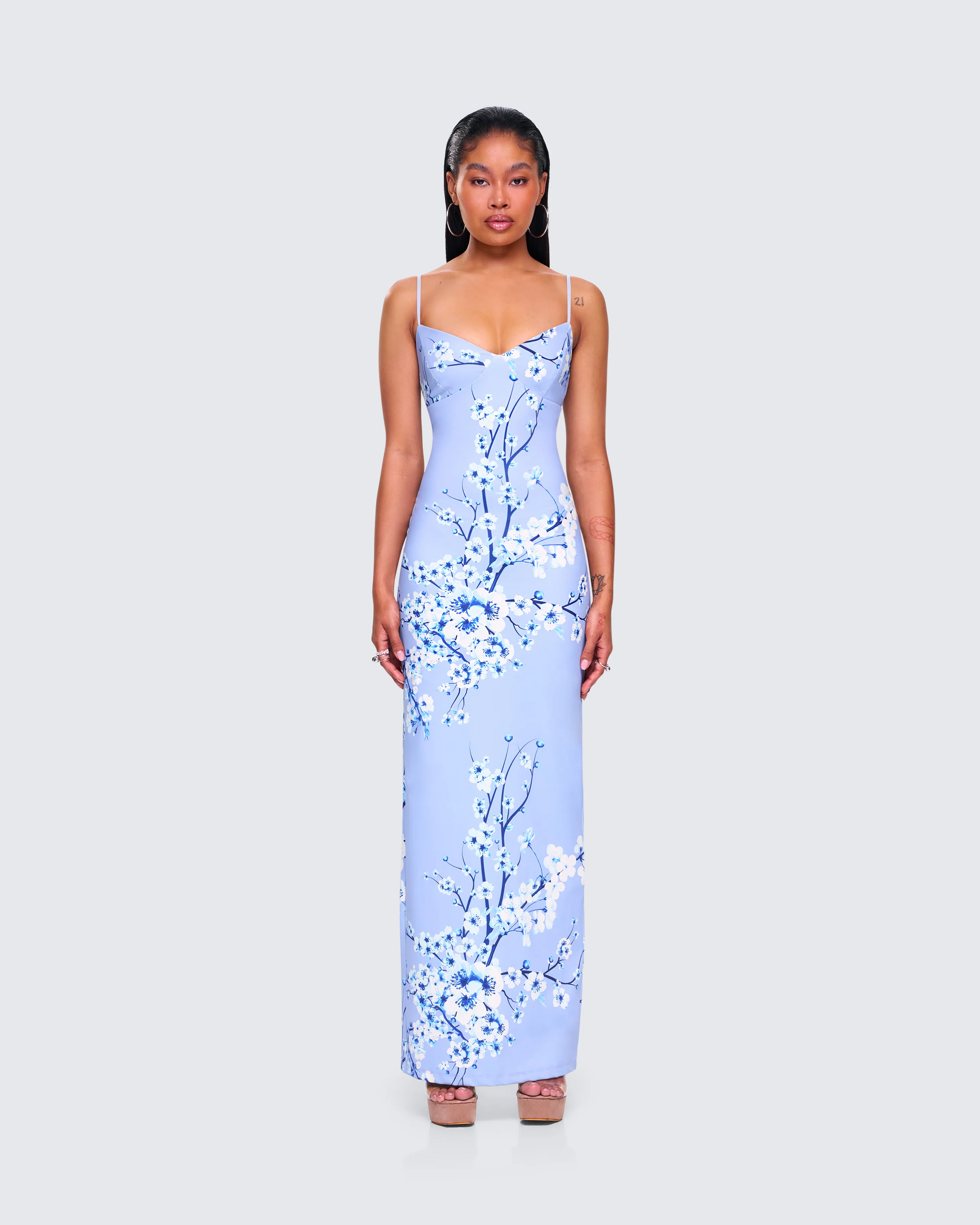 Azura Blue Floral Bodycon Maxi - Image 4