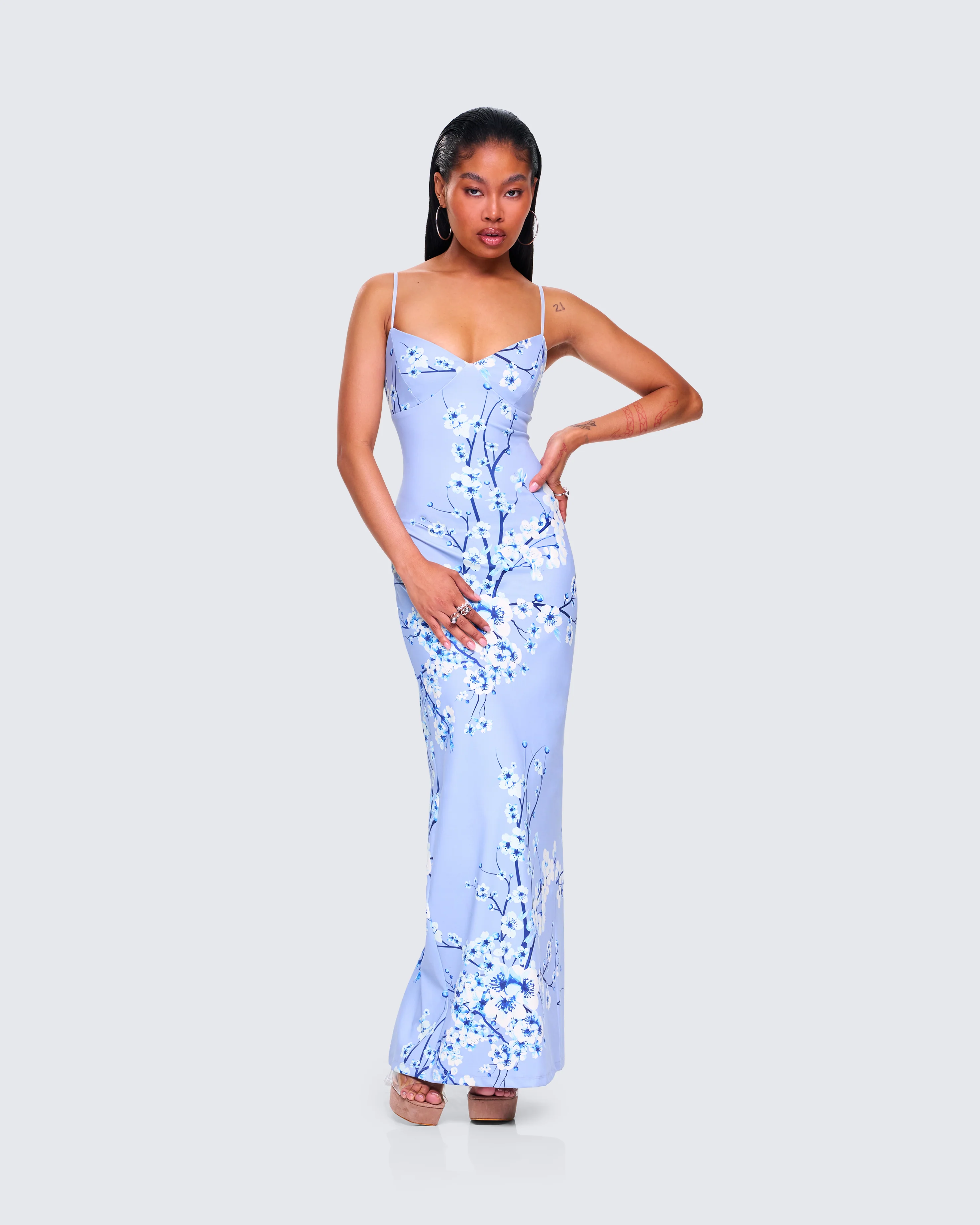 Azura Blue Floral Bodycon Maxi - Image 5