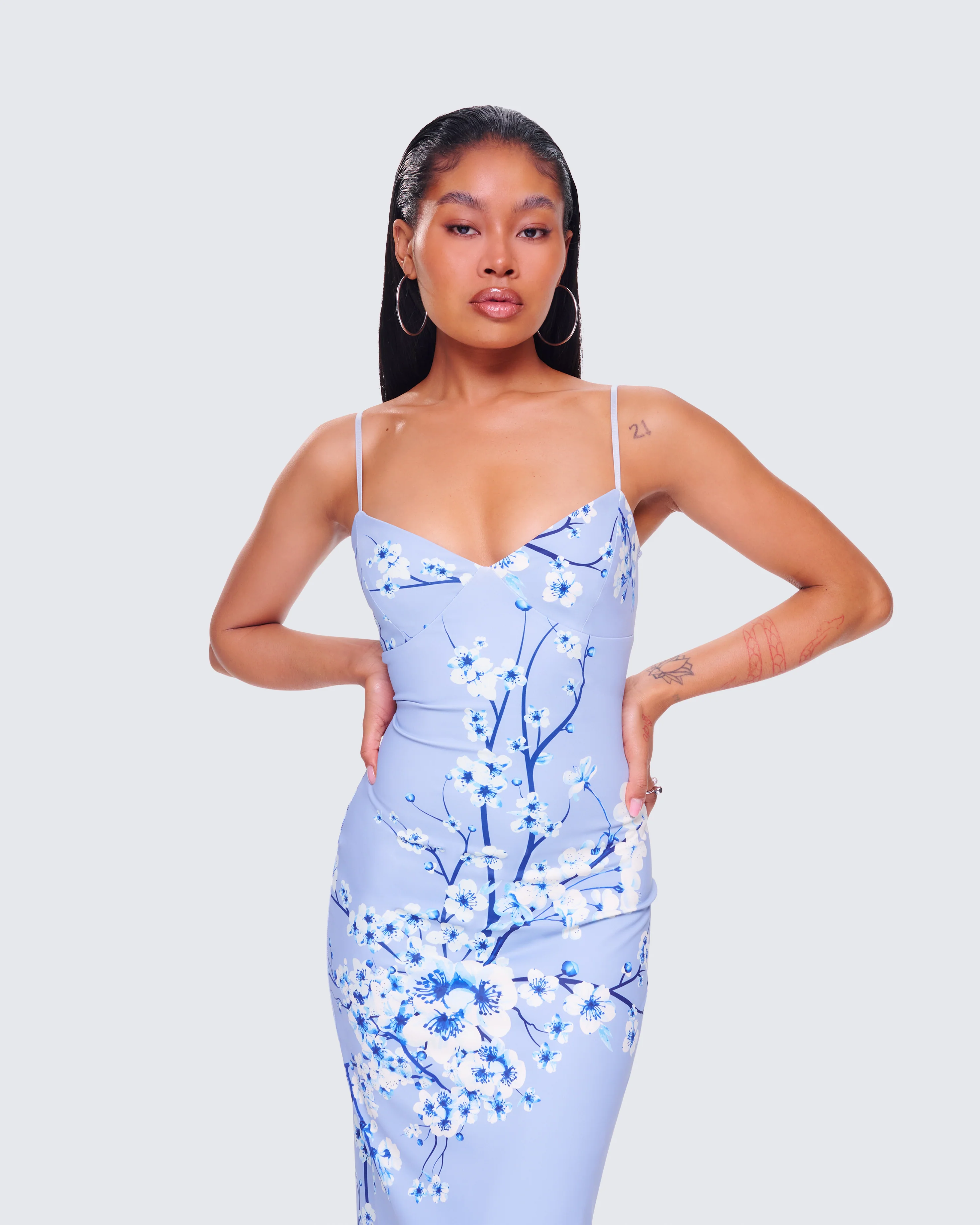Azura Blue Floral Bodycon Maxi - Image 8