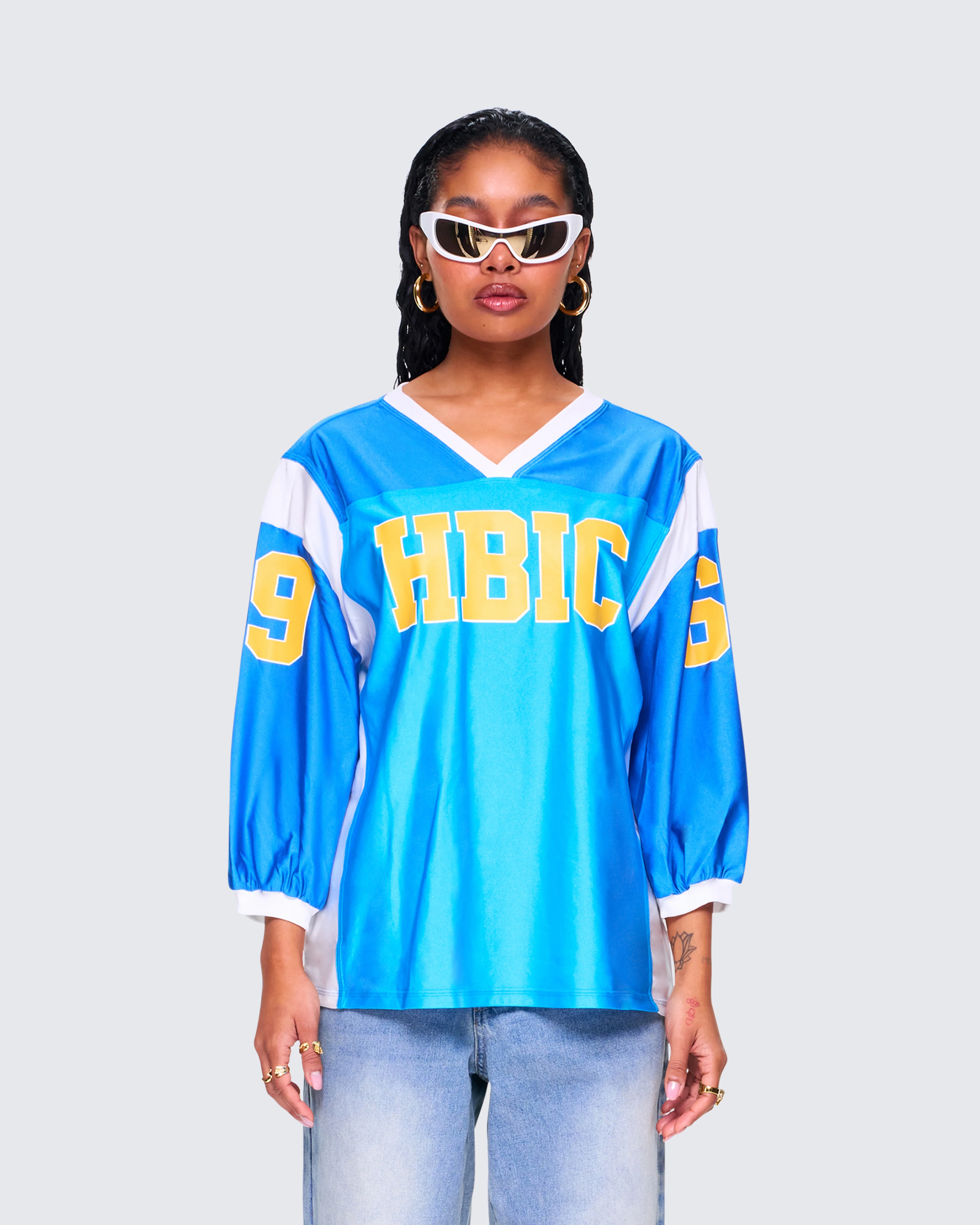Bea Blue Graphic Sports Jersey Top - Image 4