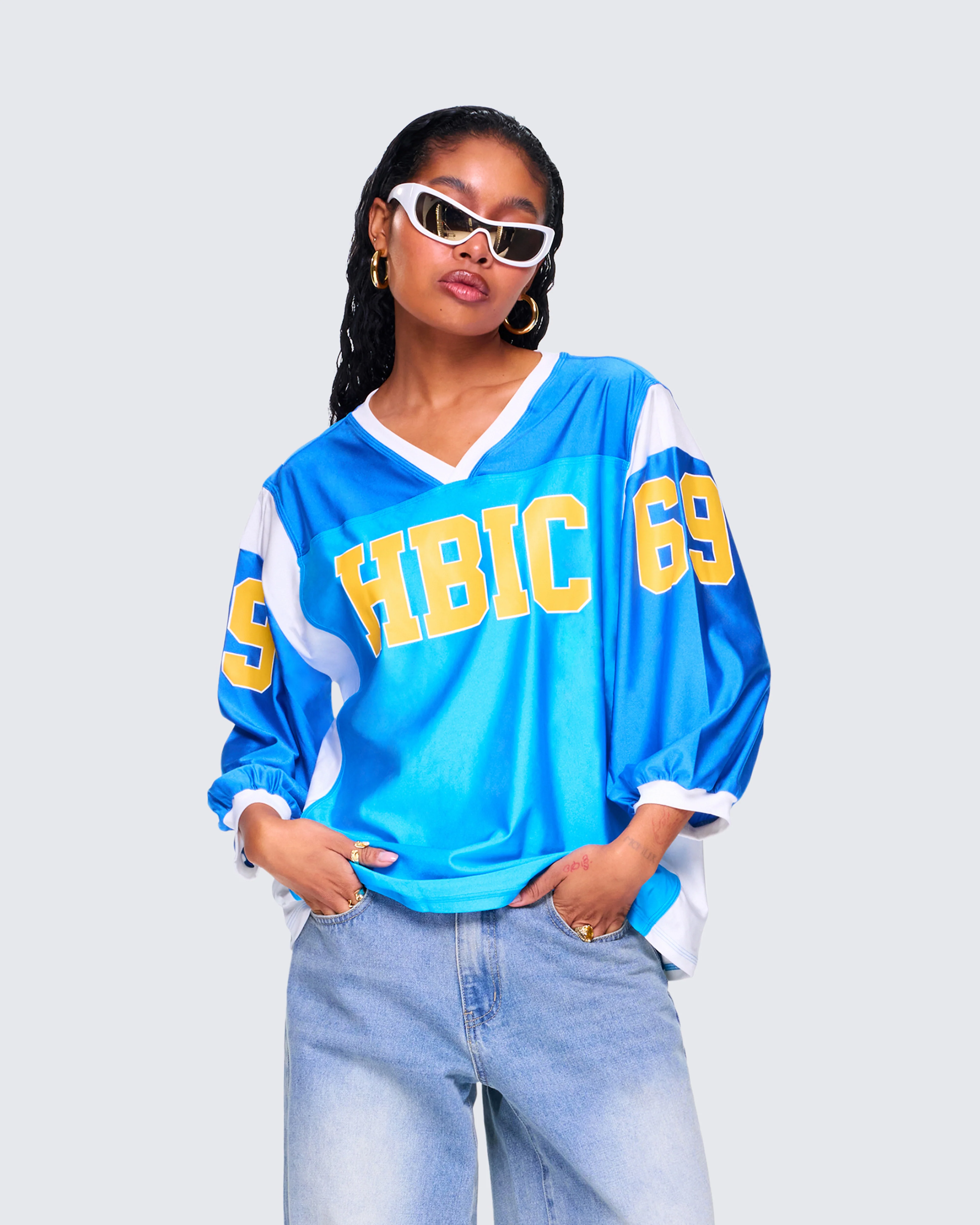 Bea Blue Graphic Sports Jersey Top - Image 5