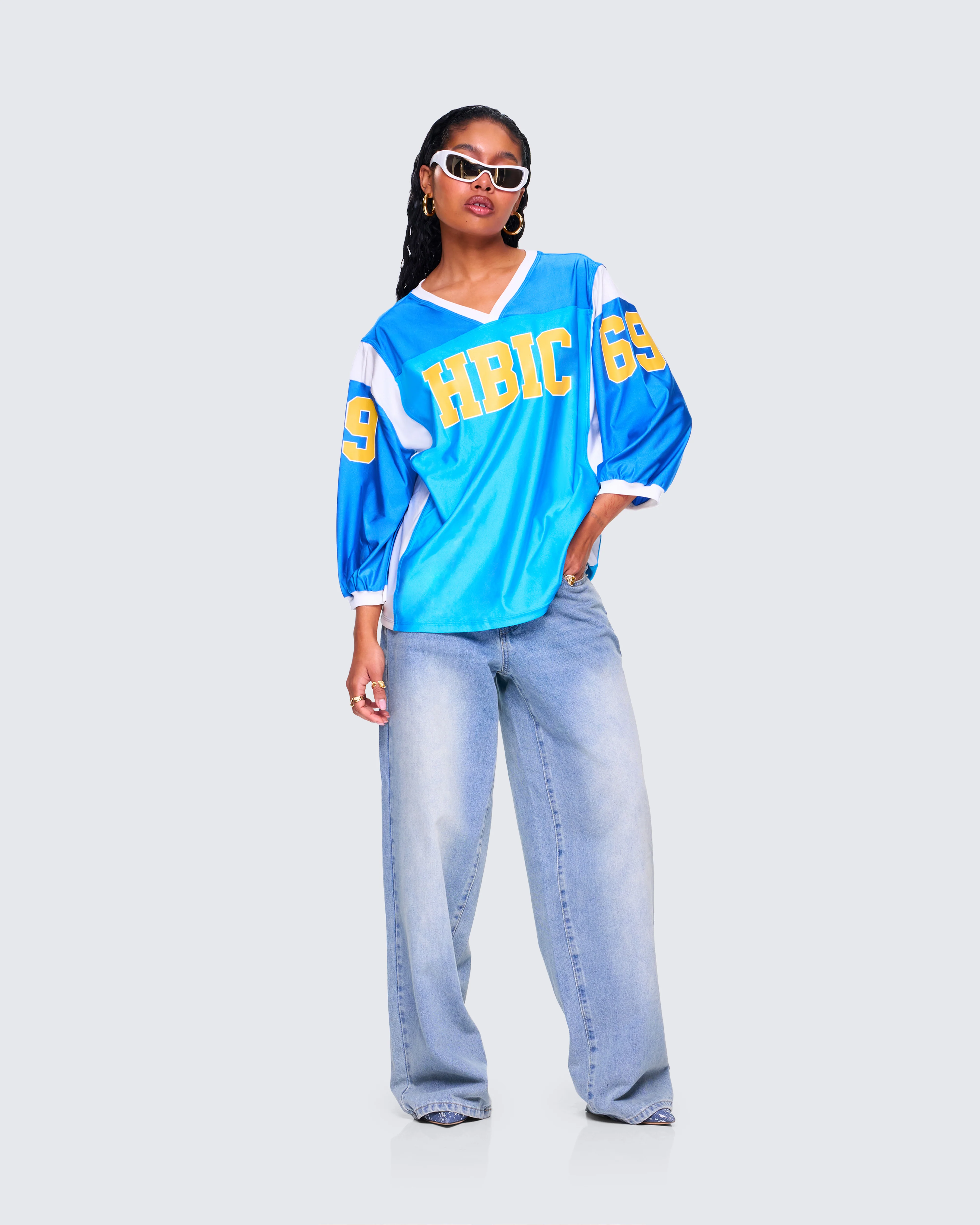 Bea Blue Graphic Sports Jersey Top - Image 8