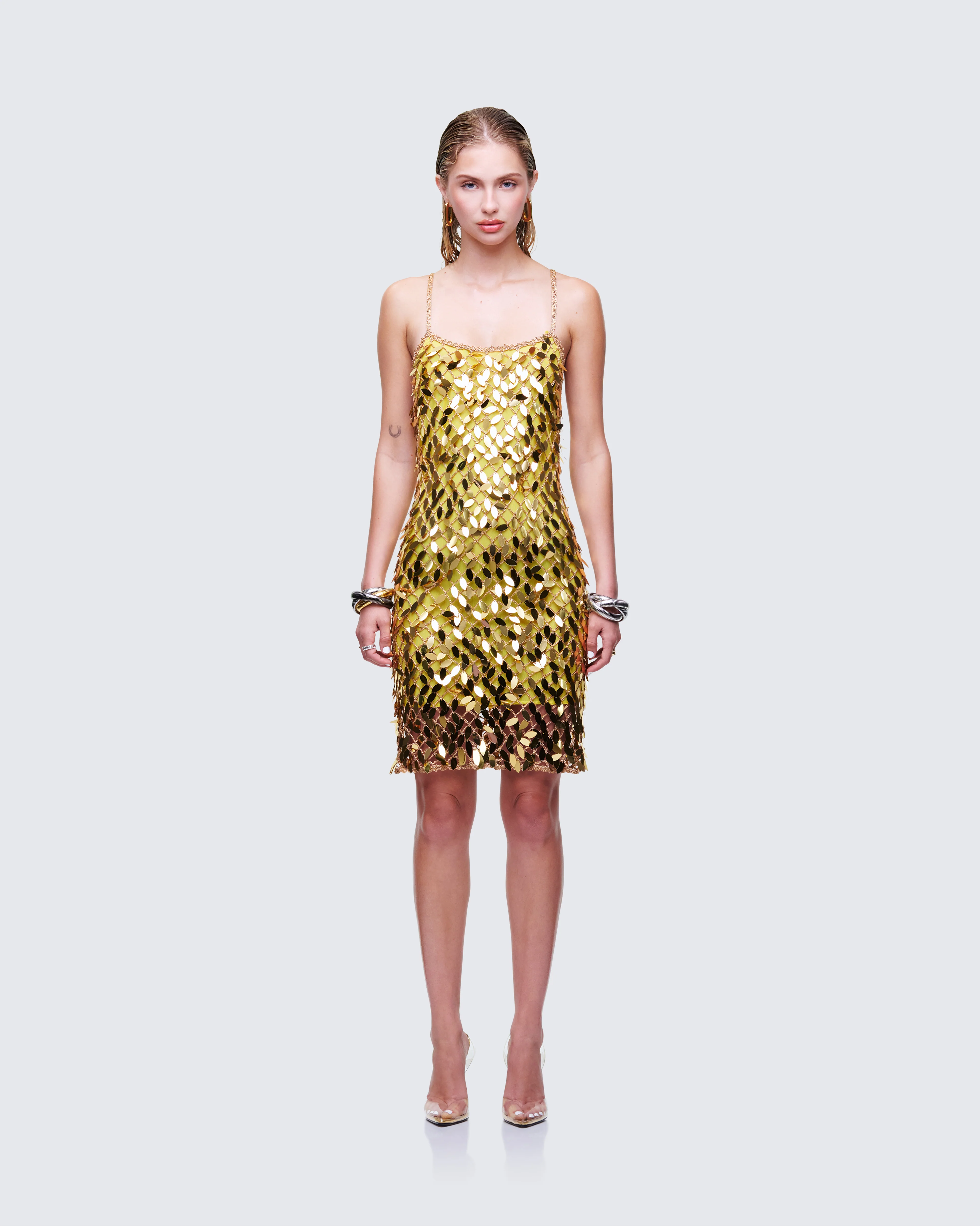 Bellatrix Gold Sequin Mini Dress - Image 2