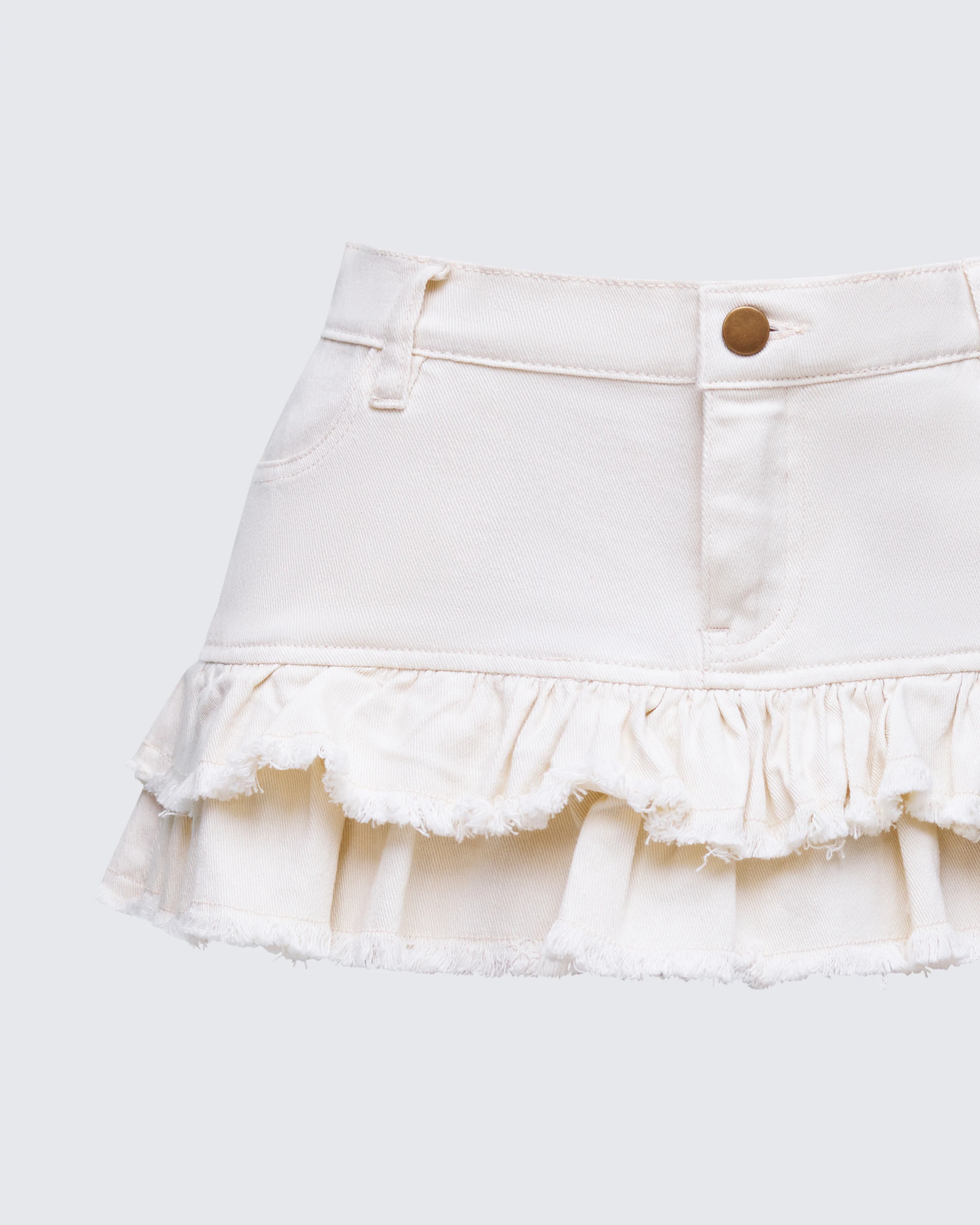 Bernie Ivory Denim Ruffle Mini Skirt - Image 6