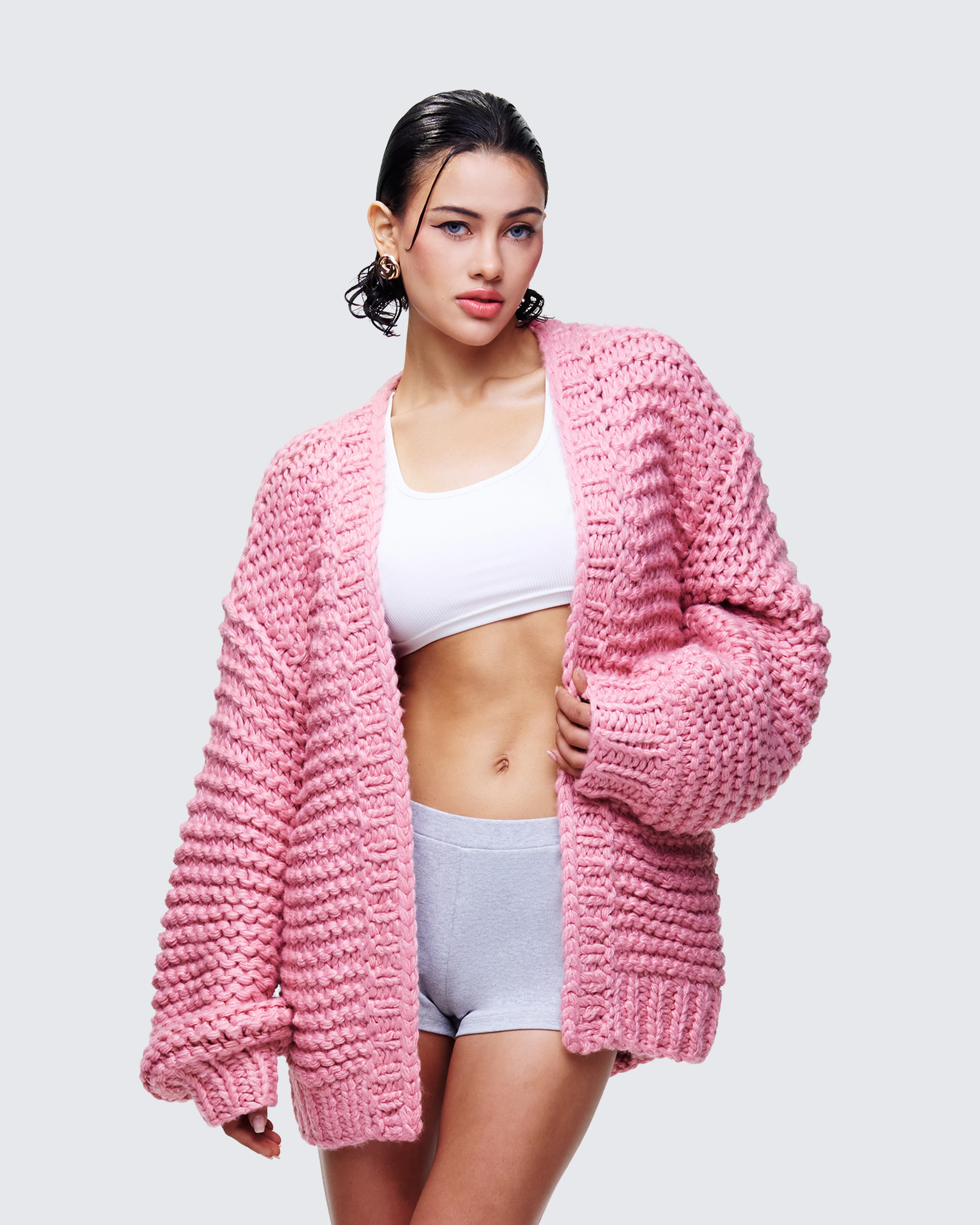 Blaise Pink Chunky Hand Knit Cardigan - Image 3