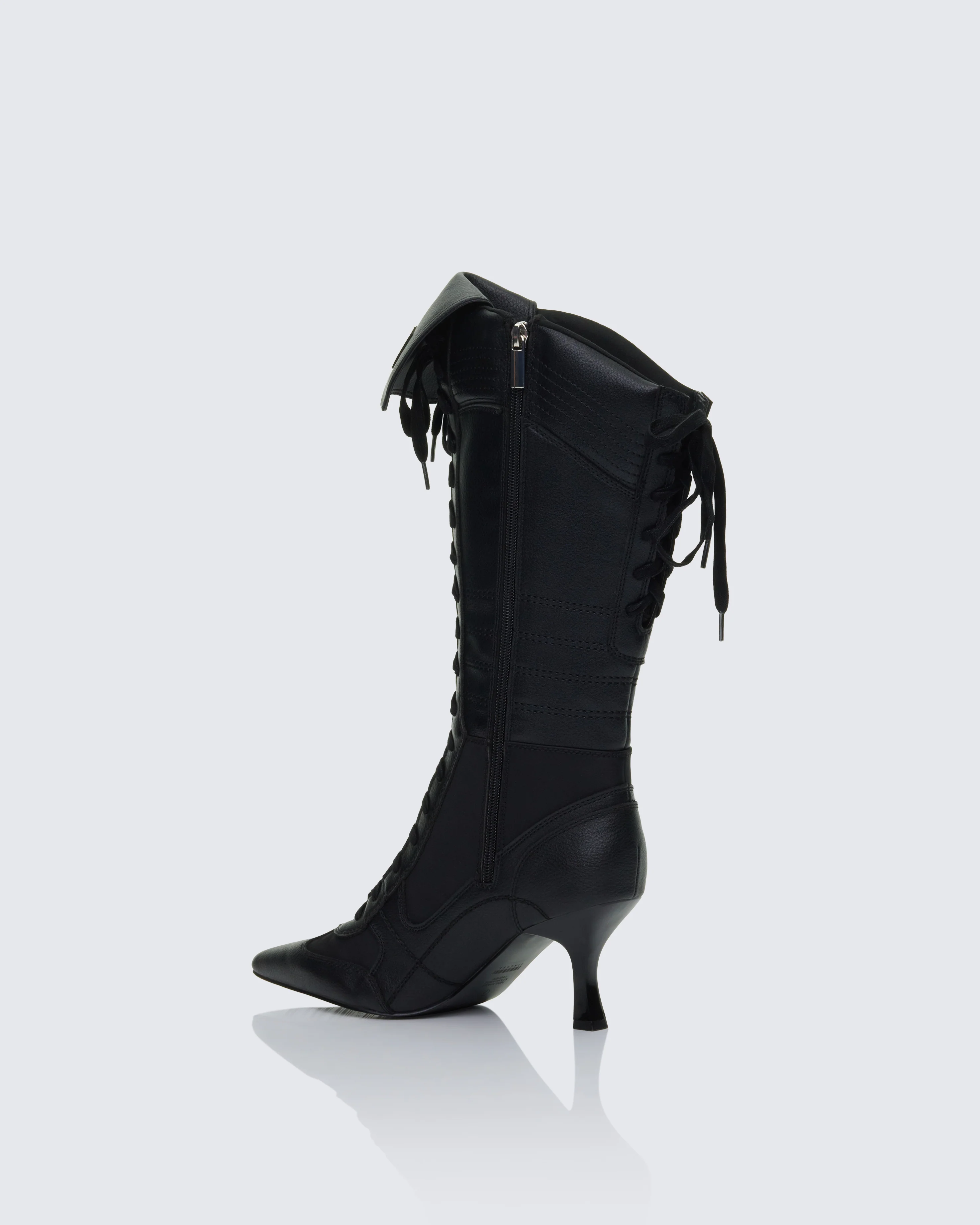 Blaze Black Knee High Boxing Heeled Boot - Image 3