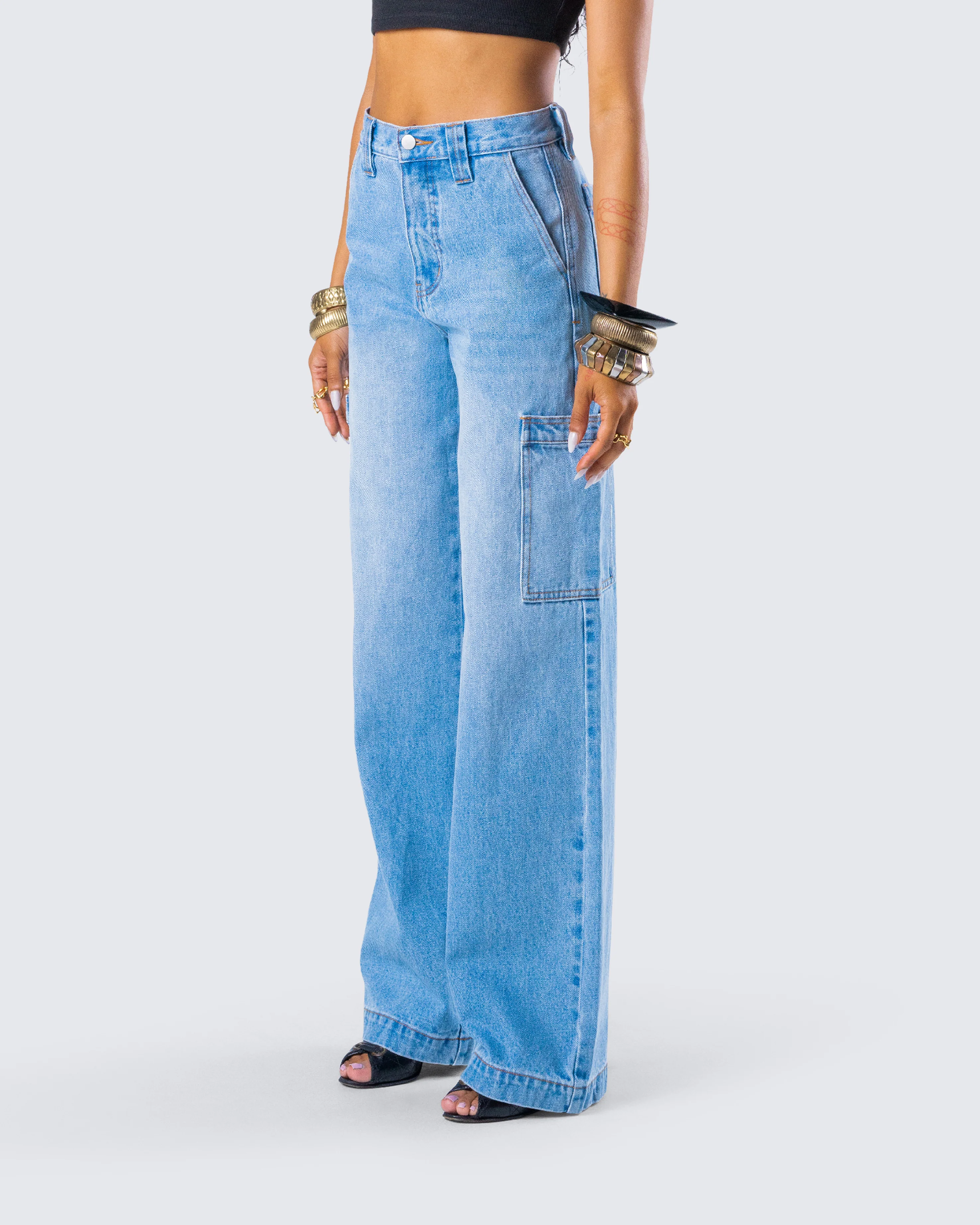 Blossom Blue Cargo Denim Pant - Image 5