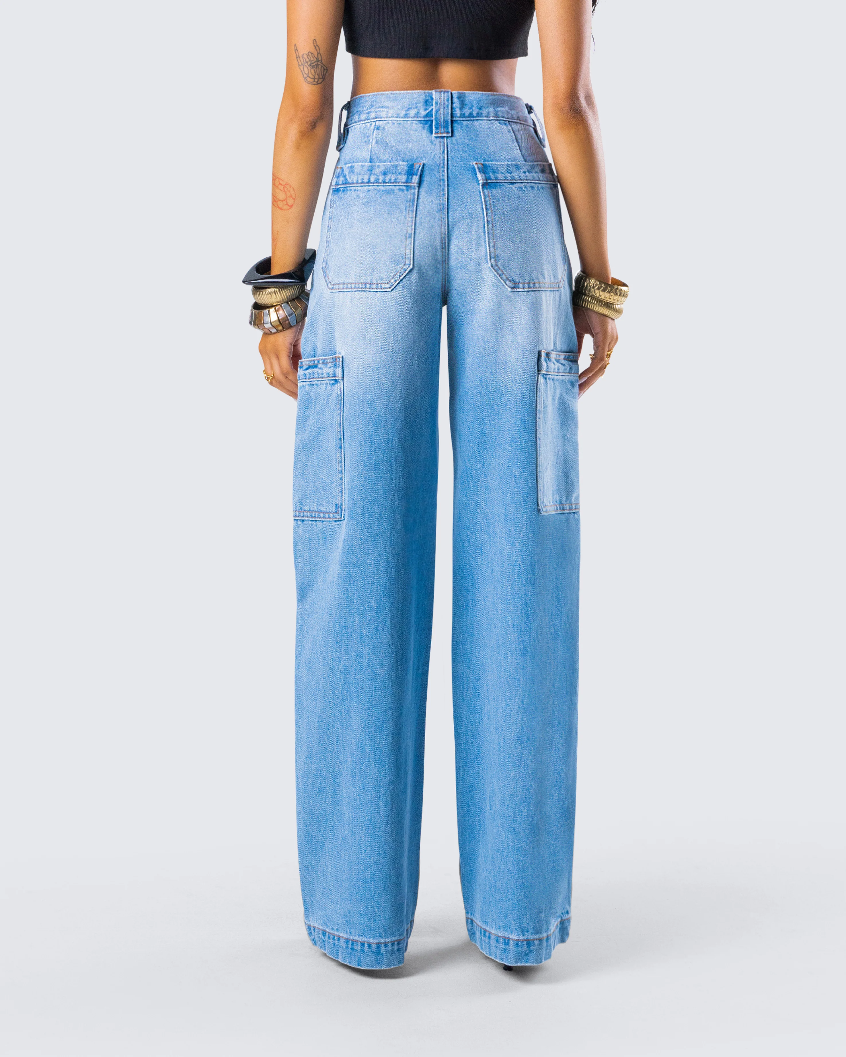 Blossom Blue Cargo Denim Pant - Image 7