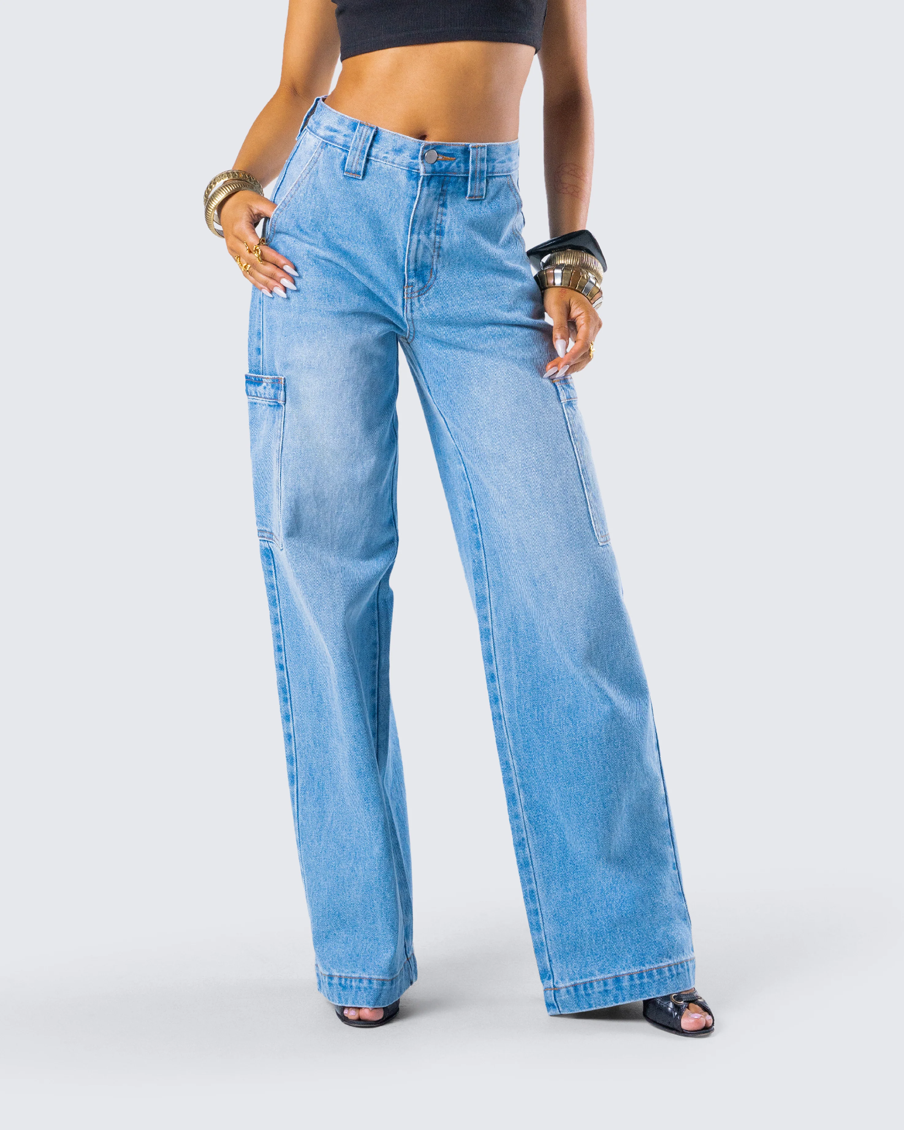 Blossom Blue Cargo Denim Pant - Image 8