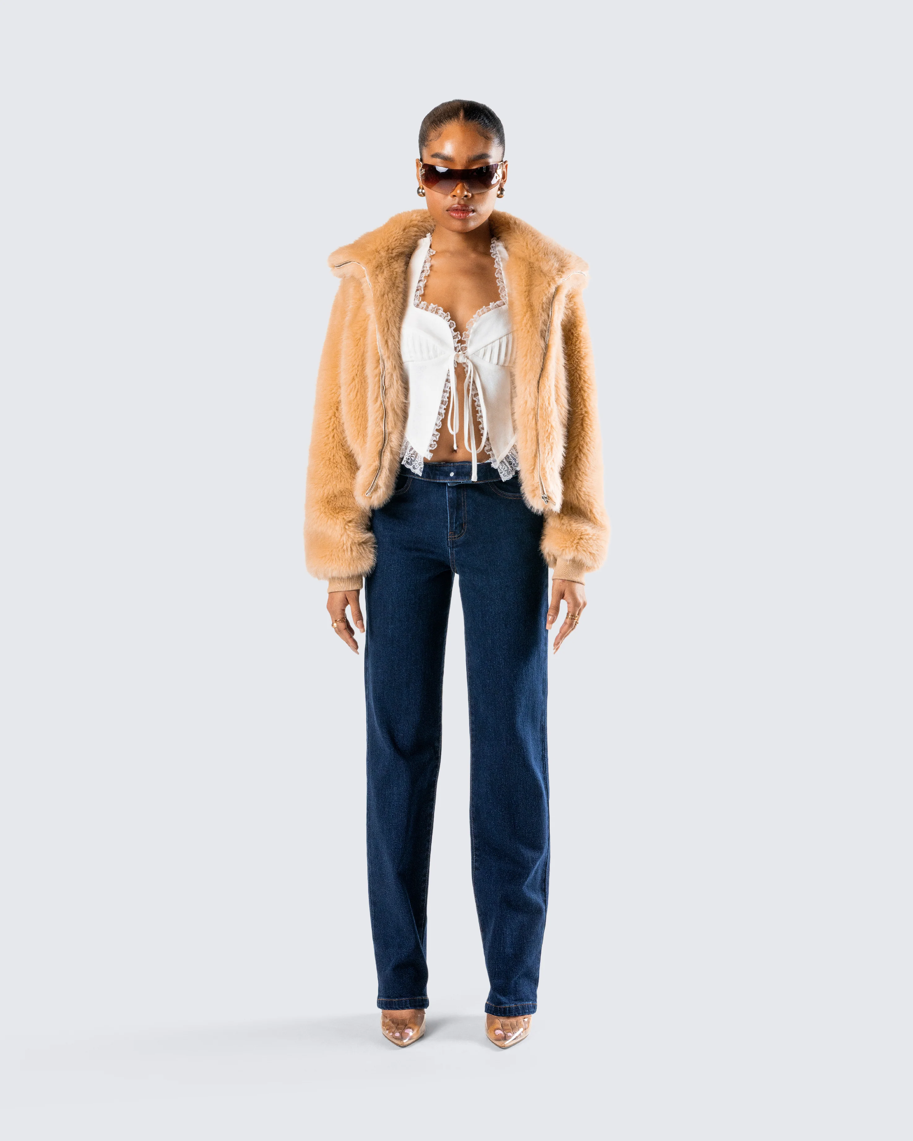Briar Tan Faux Fur Bomber Jacket - Image 4
