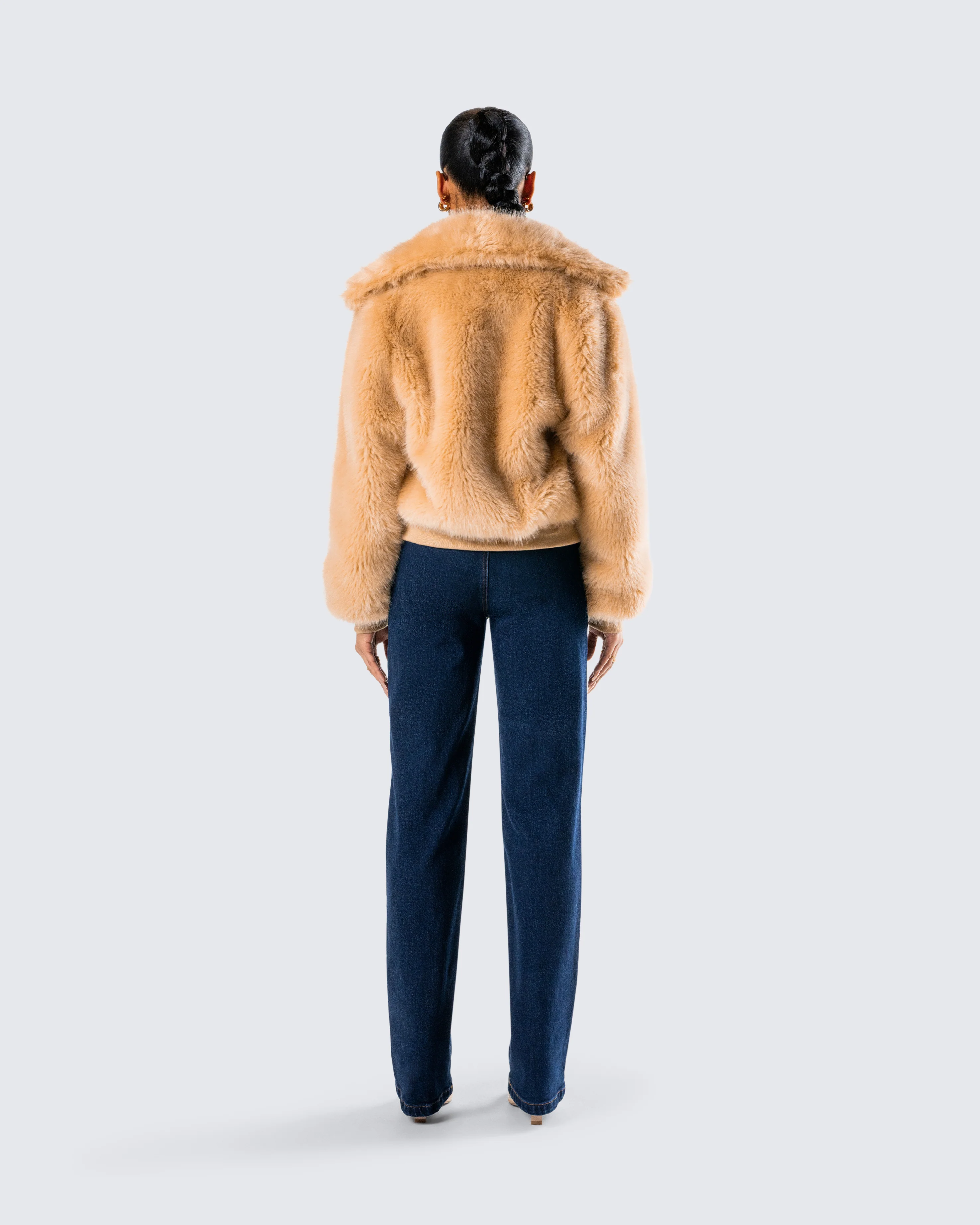 Briar Tan Faux Fur Bomber Jacket - Image 7