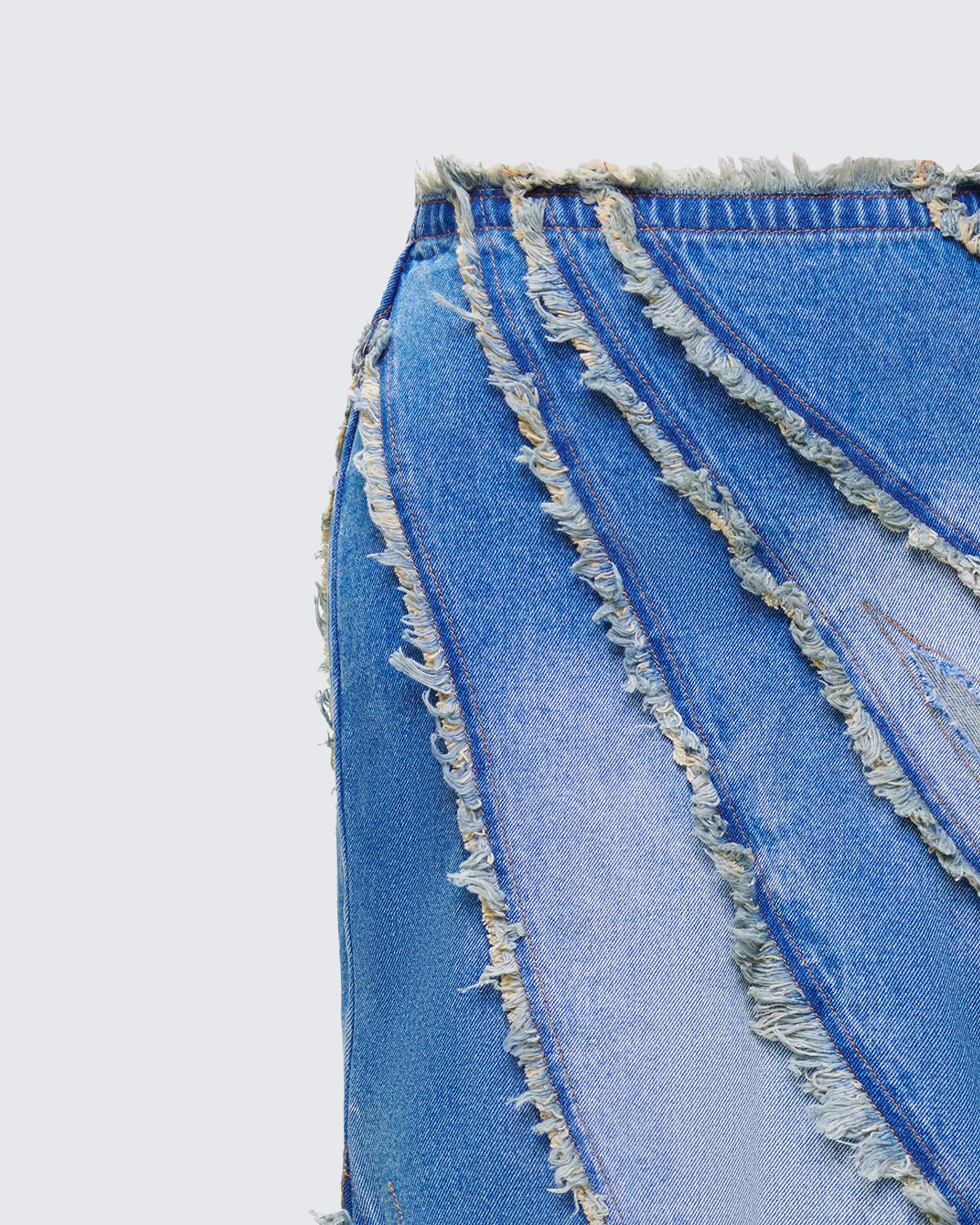 Briony Blue Denim Frayed Maxi Skirt - Image 6