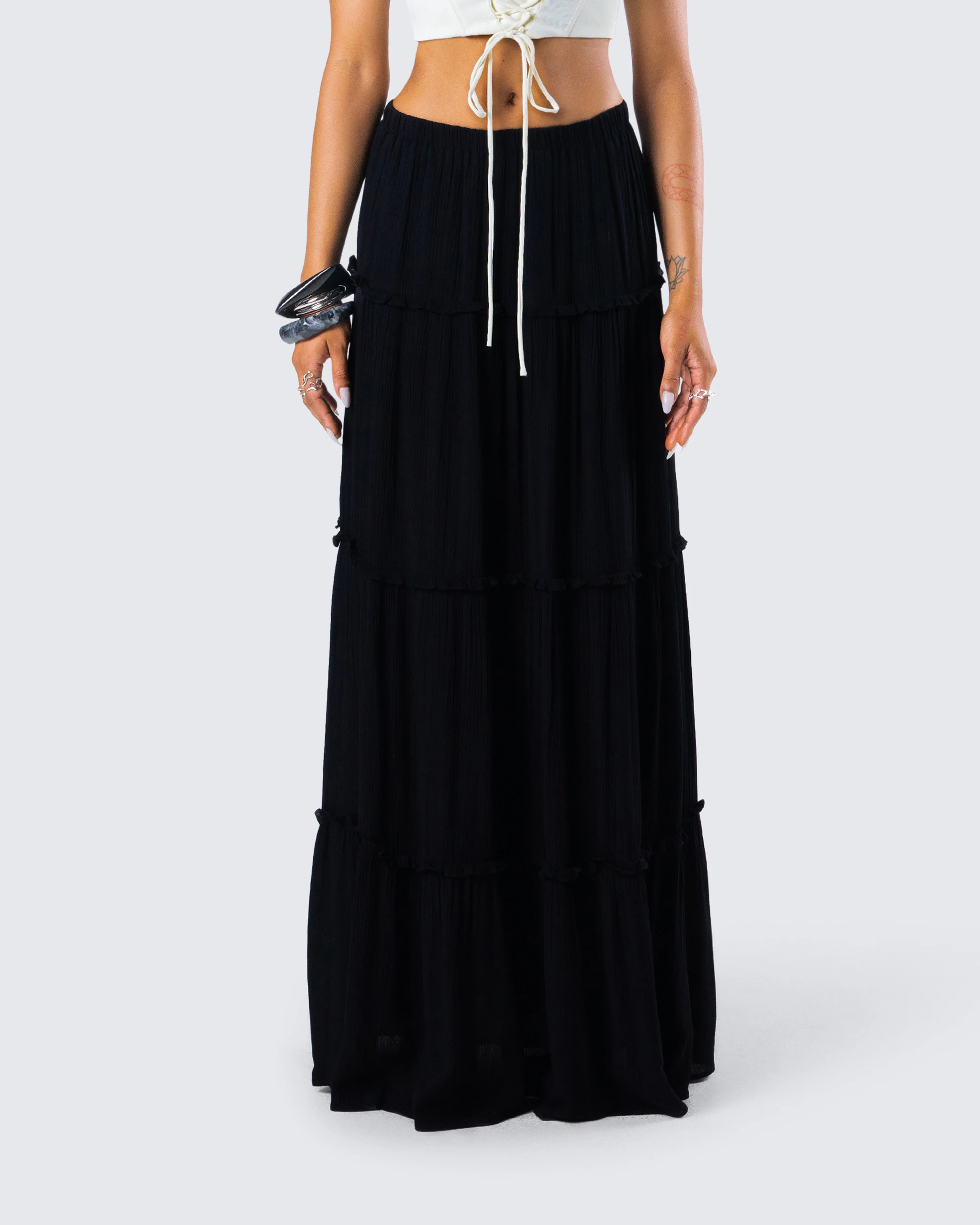 Cailin Black Tiered Maxi Skirt - Image 4