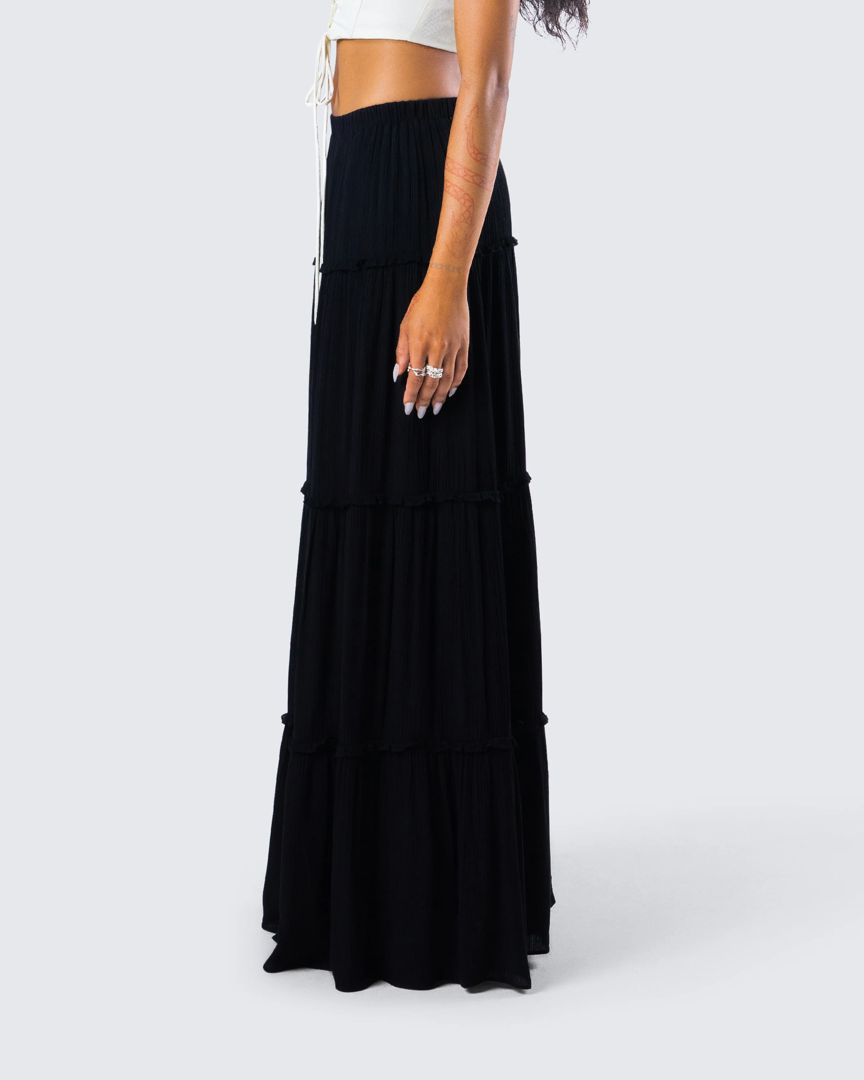 Cailin Black Tiered Maxi Skirt - Image 6