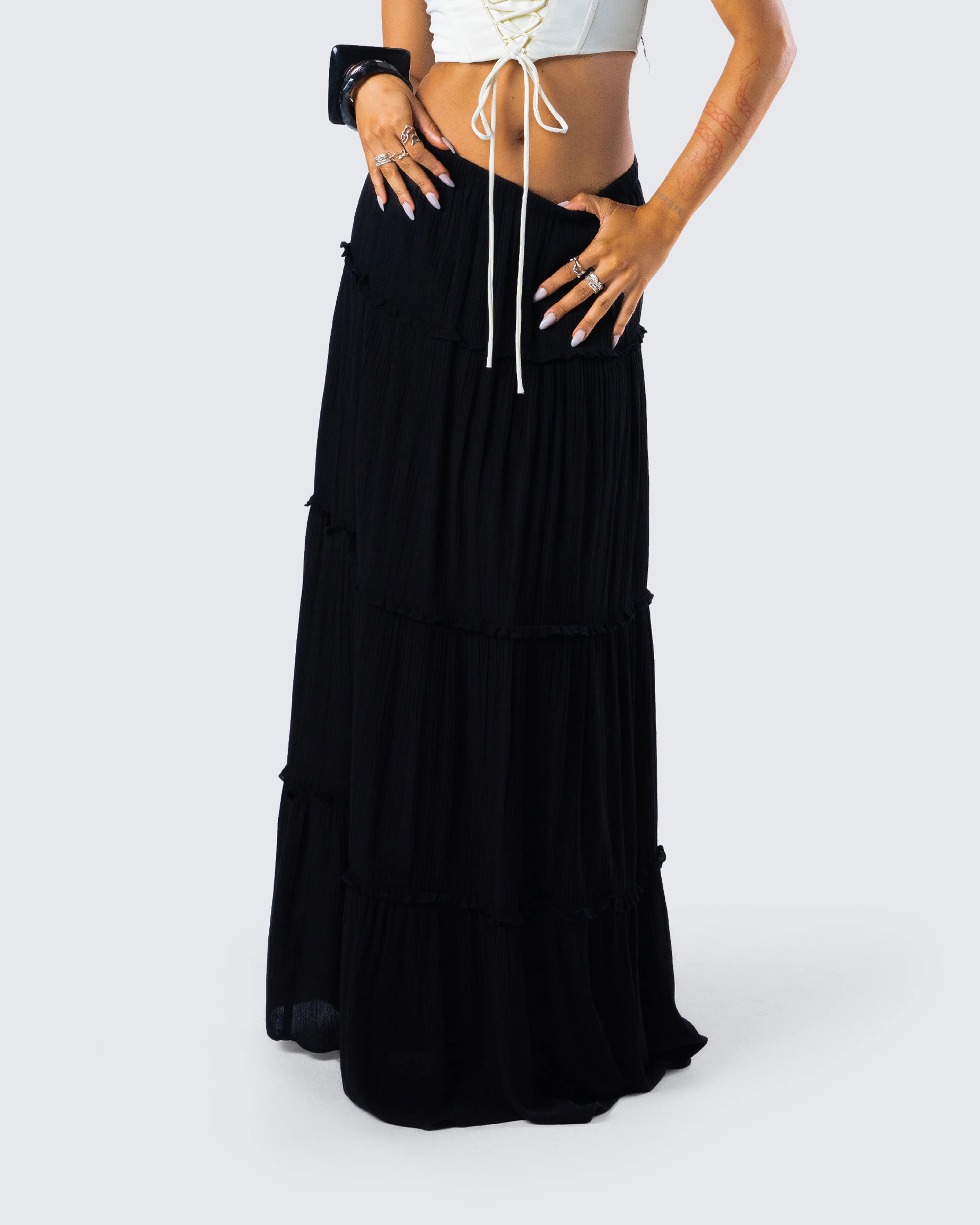 Cailin Black Tiered Maxi Skirt - Image 8