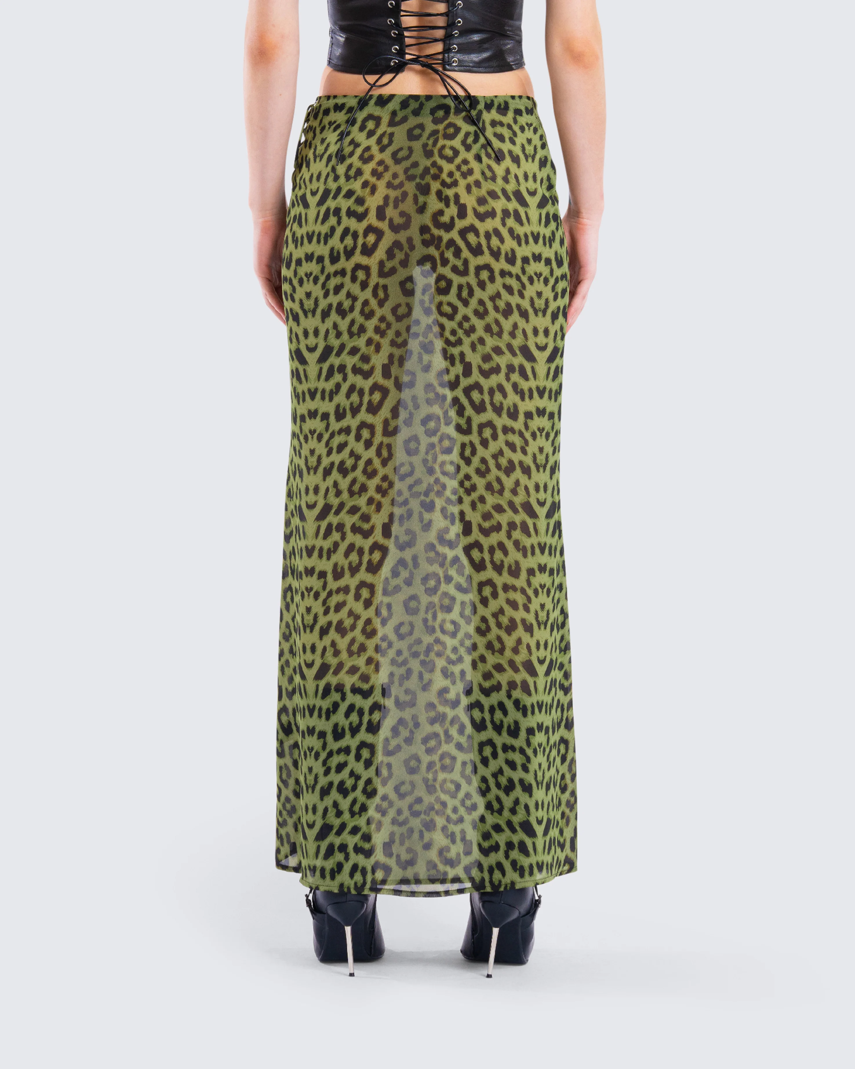 Calista Lime Leopard Maxi Skirt - Image 7