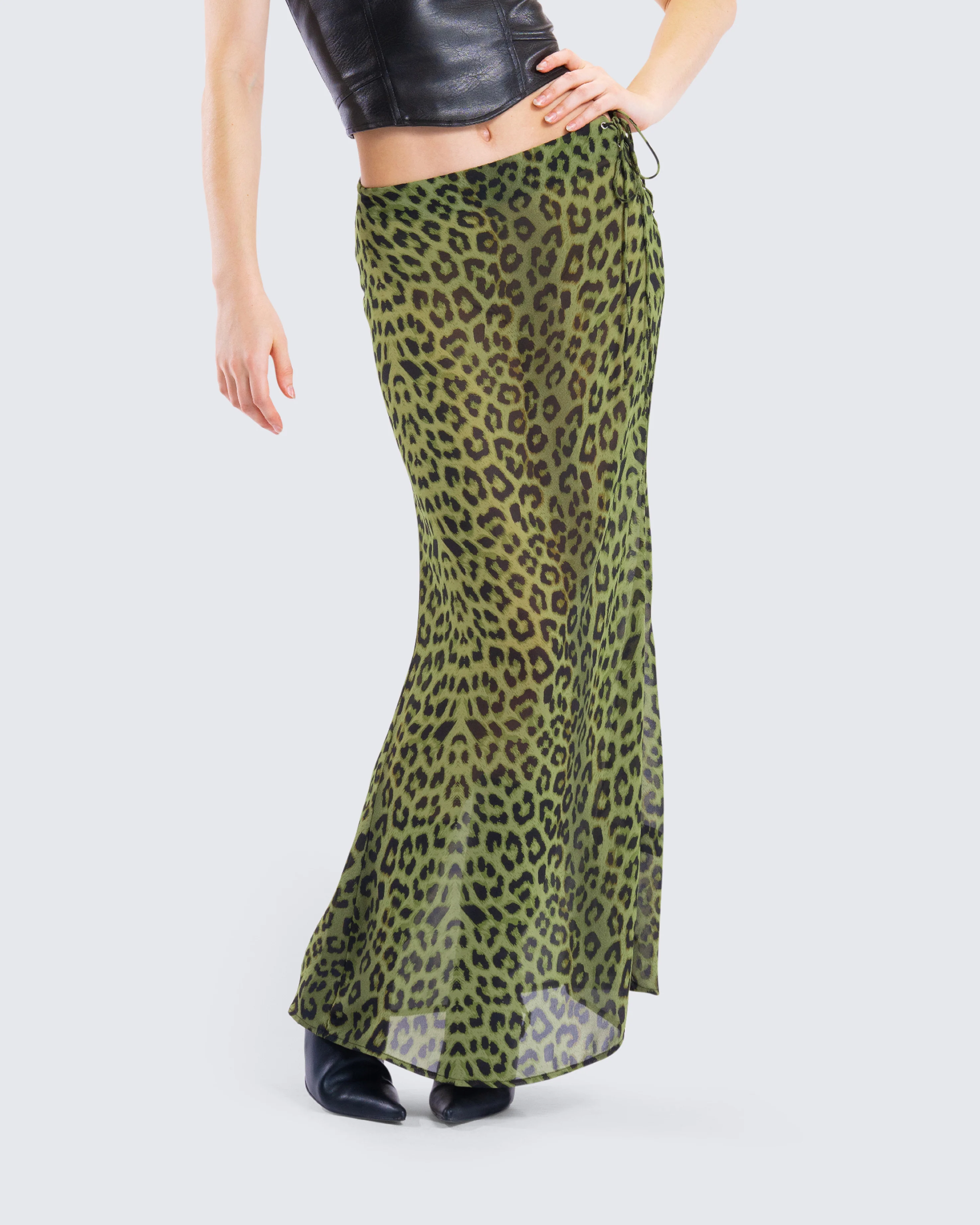 Calista Lime Leopard Maxi Skirt - Image 8