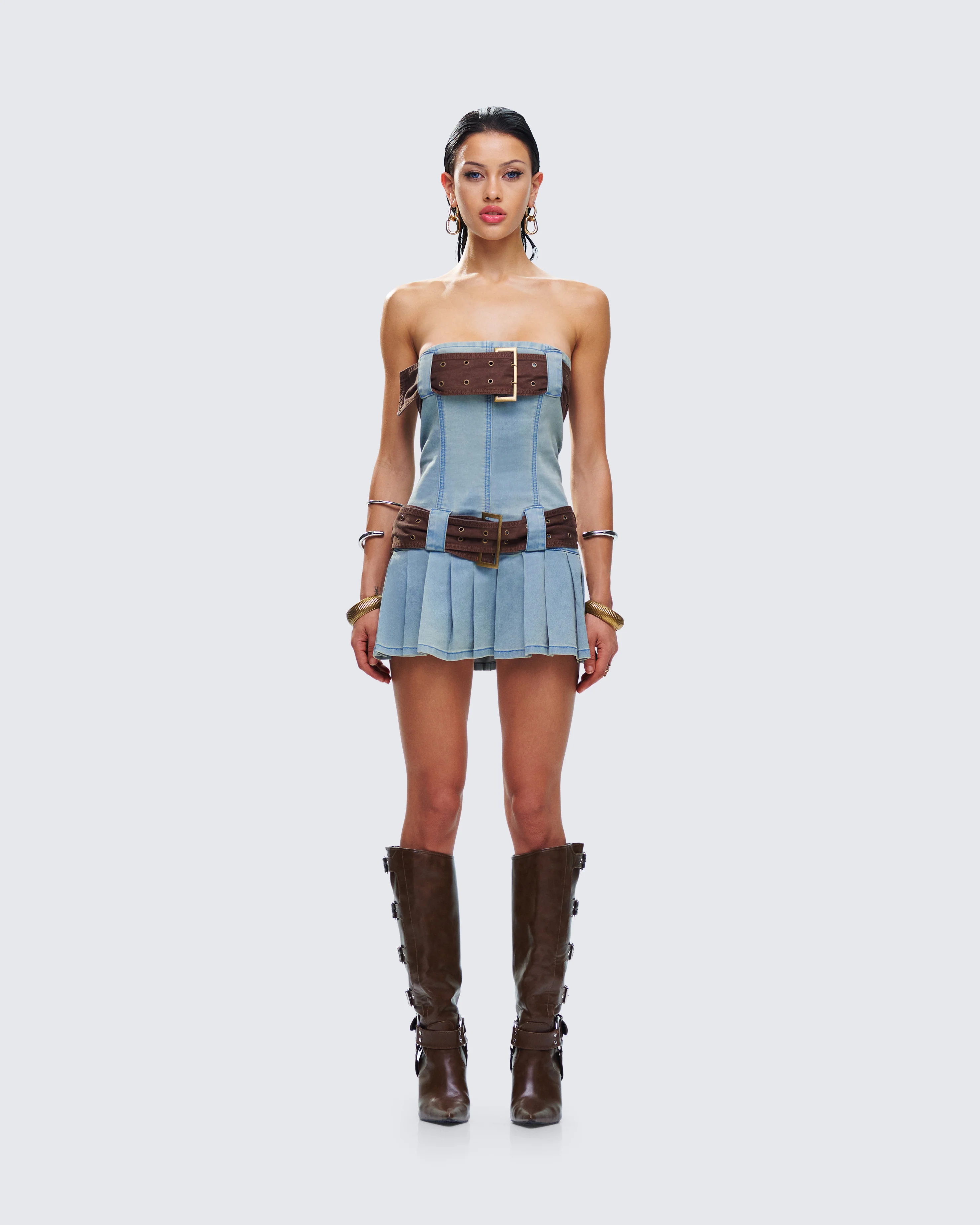 Cambry Blue Pleated Denim Dress - Image 4