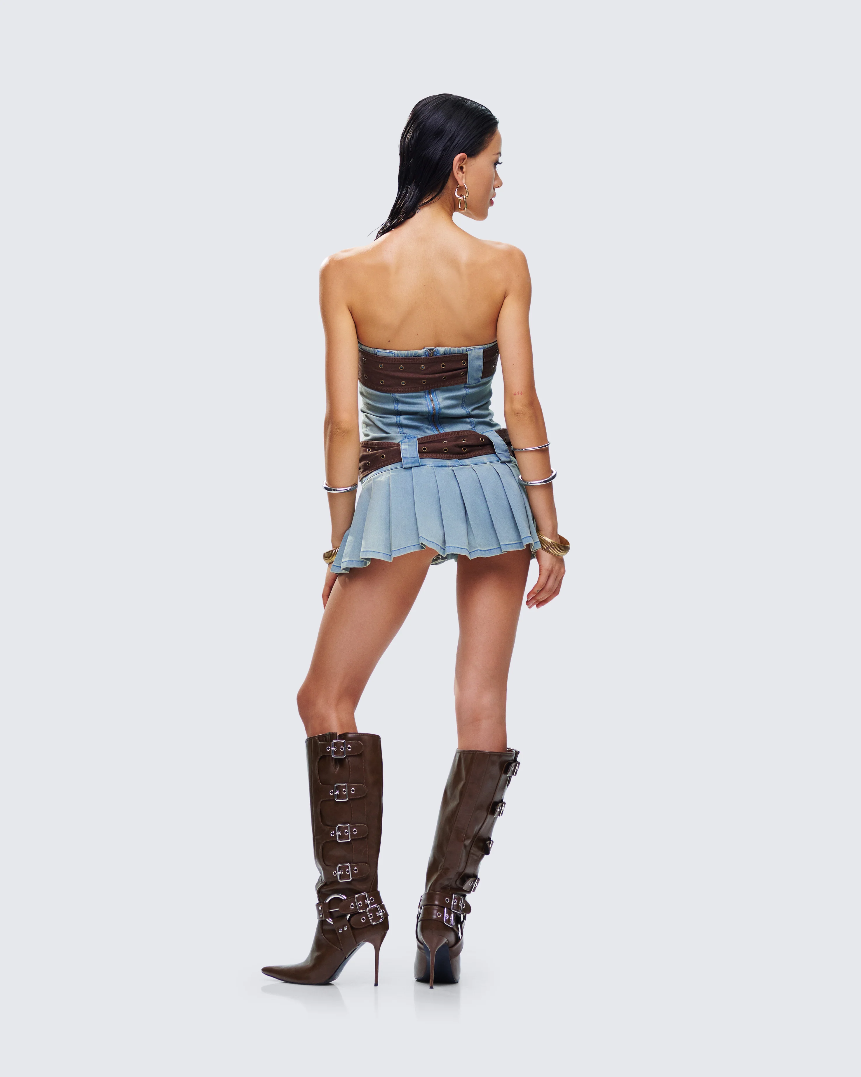 Cambry Blue Pleated Denim Dress - Image 7