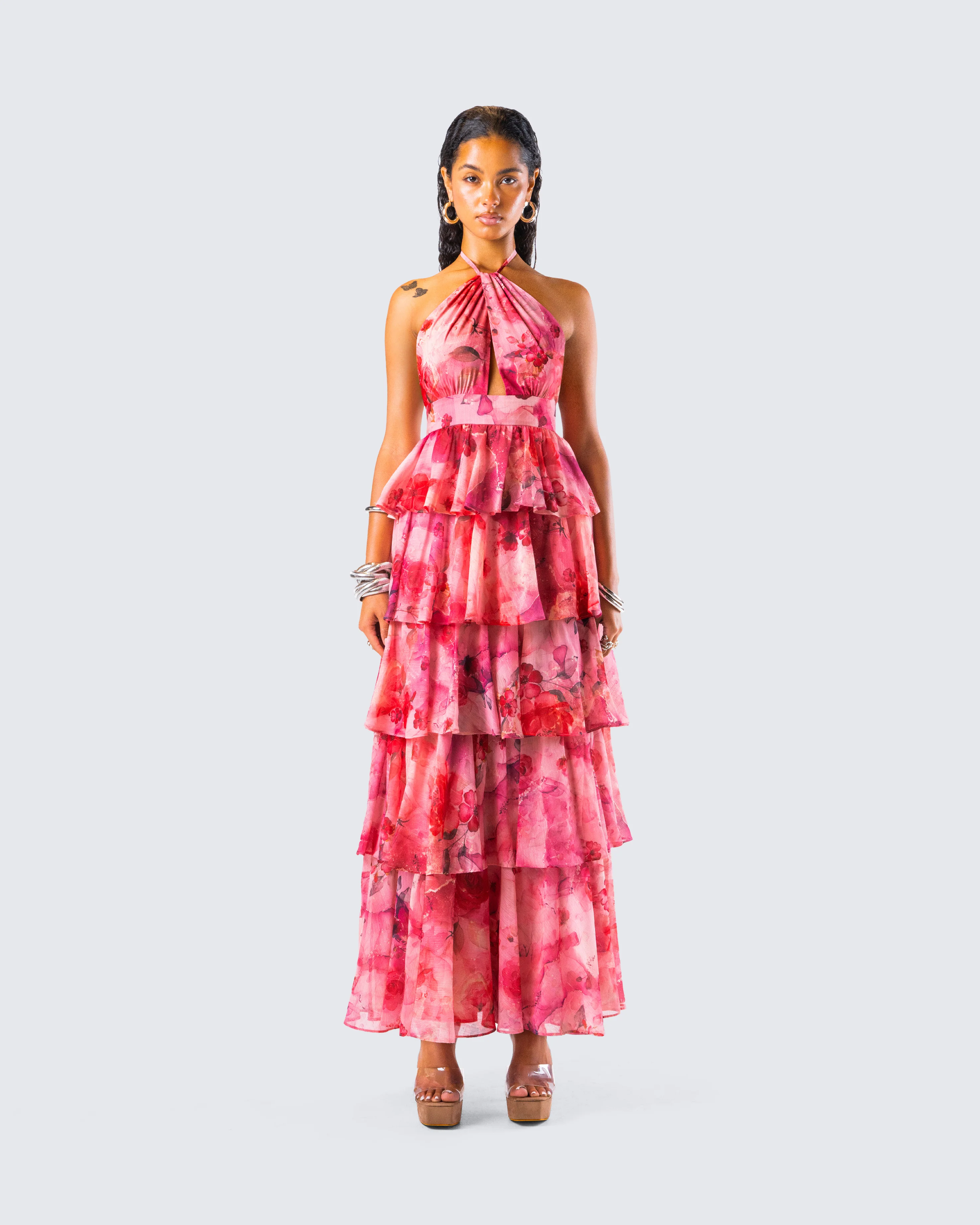 Caprice Pink Floral Maxi Dress - Image 4