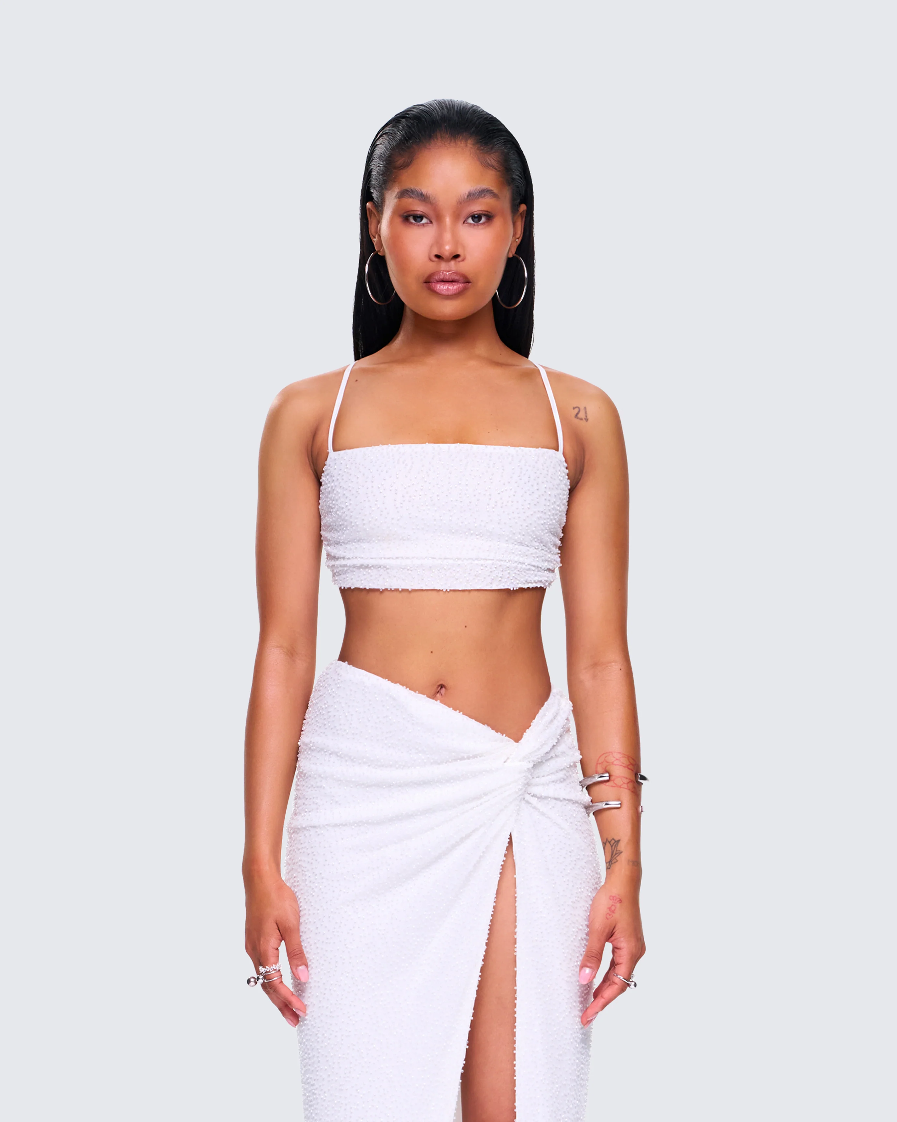 Carly White Beaded Bandeau Top - Image 2