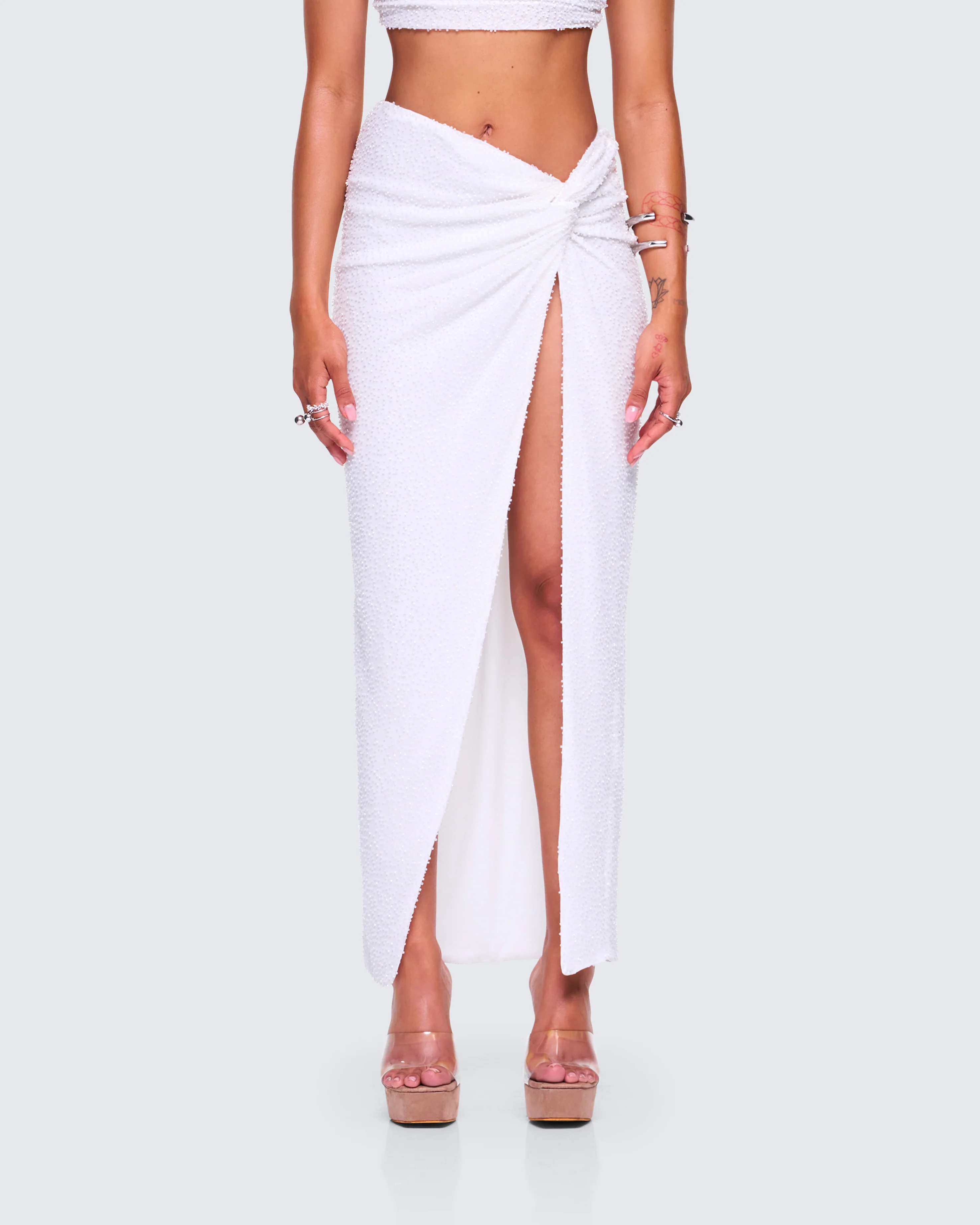 Carly White Beaded Drape Skirt - Image 4