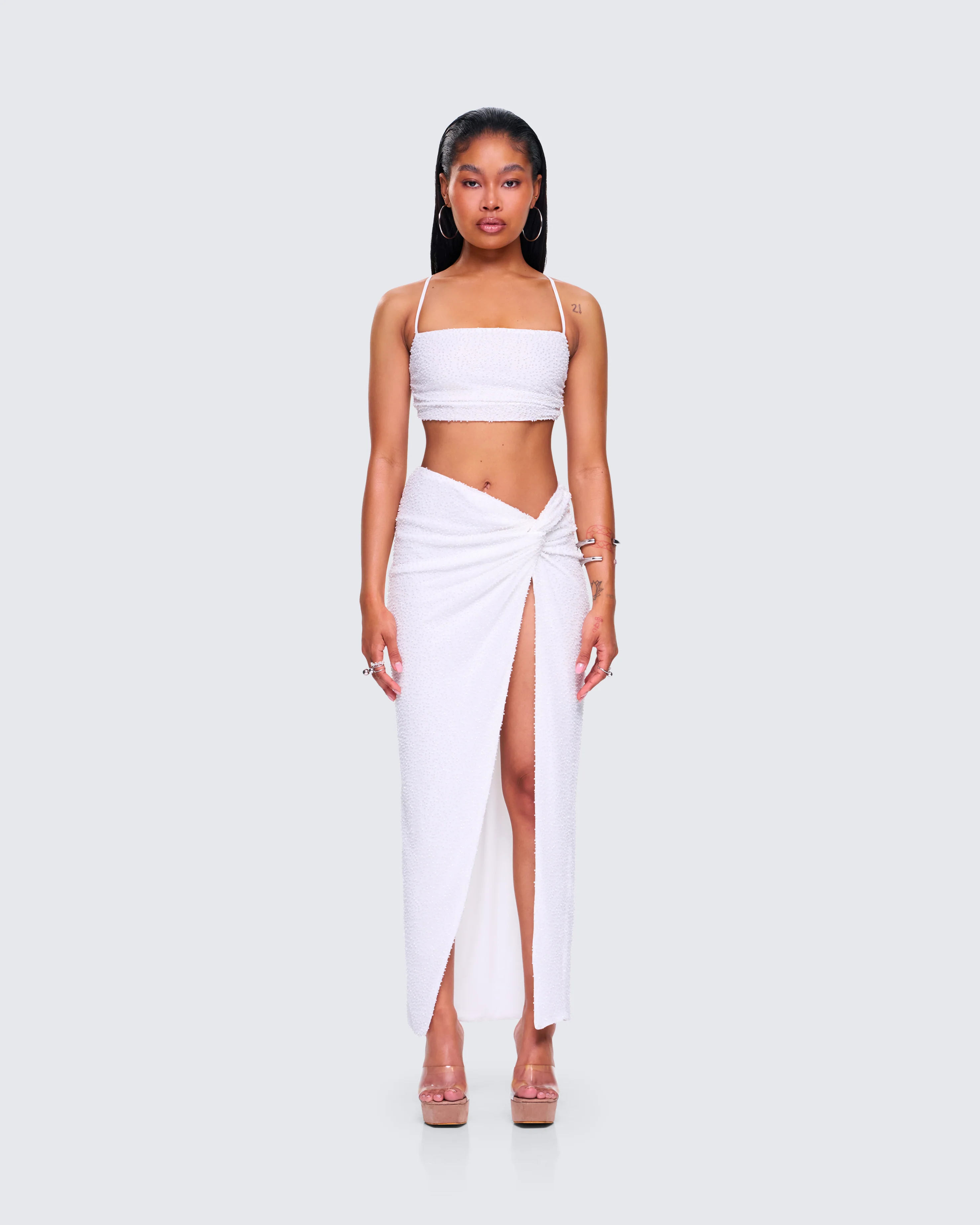 Carly White Beaded Maxi Set - Image 4