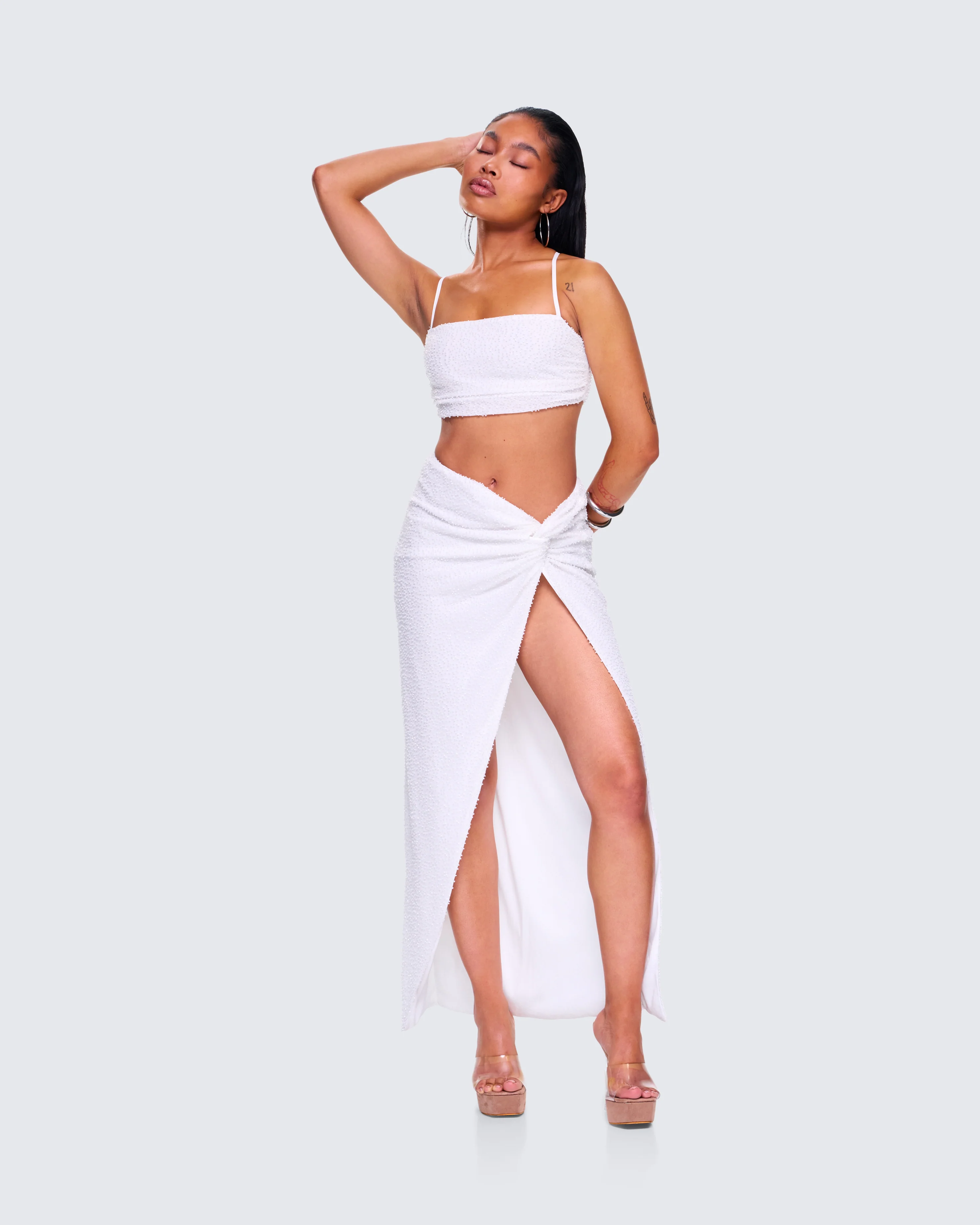 Carly White Beaded Maxi Set - Image 6