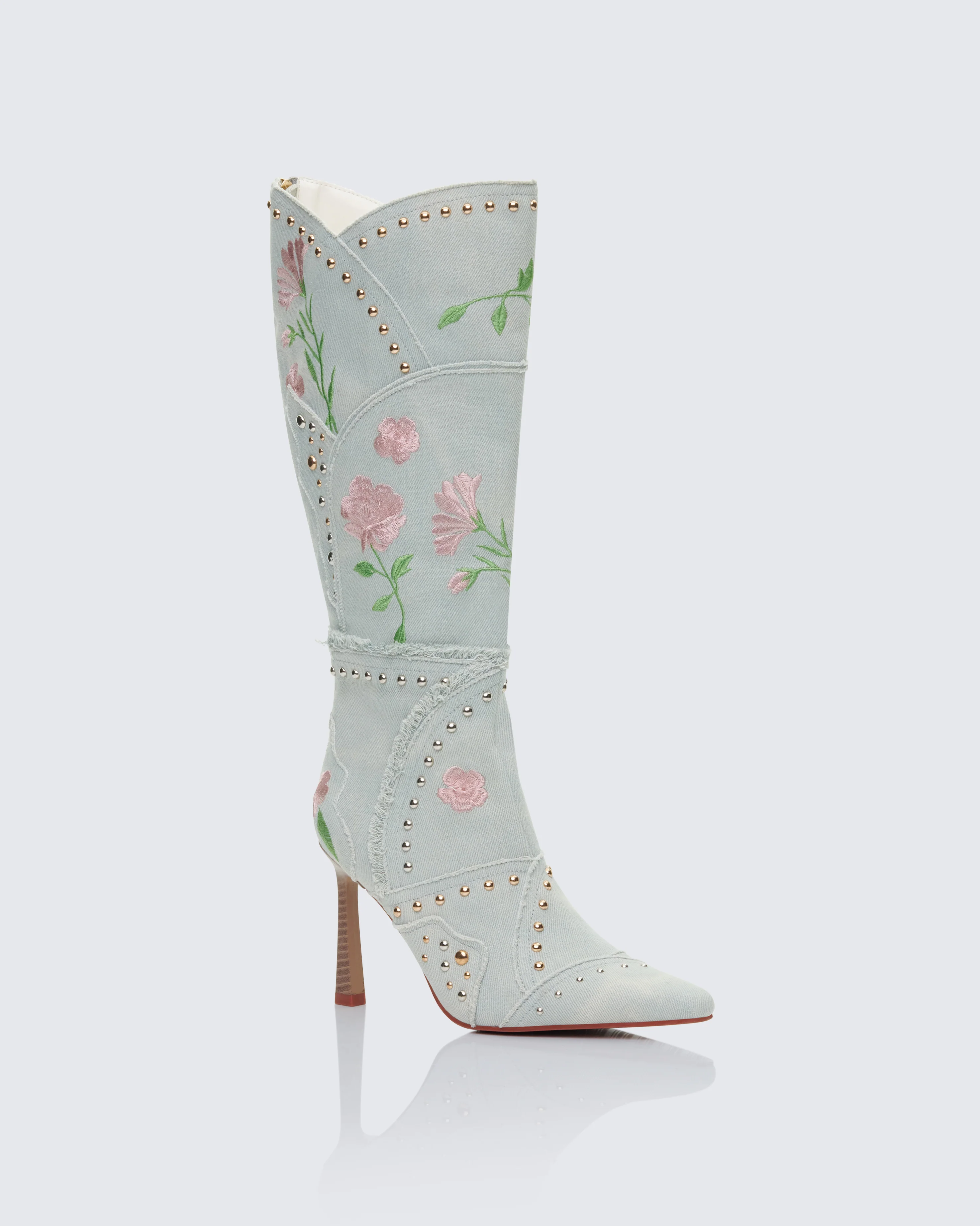 Carmen Blue Denim Embroidered Boot - Image 2