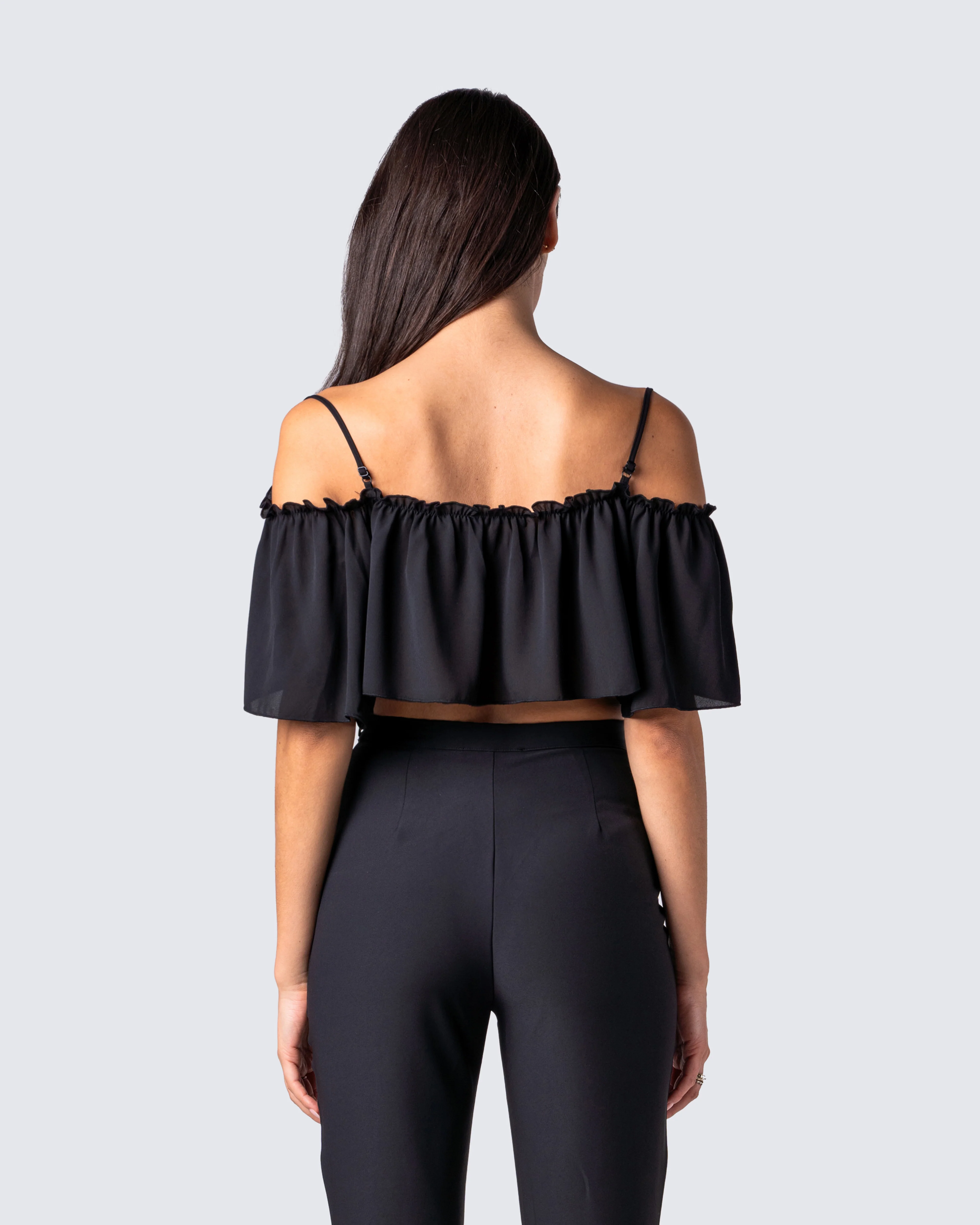 Catalina Black Chiffon Ruffle Top - Image 6