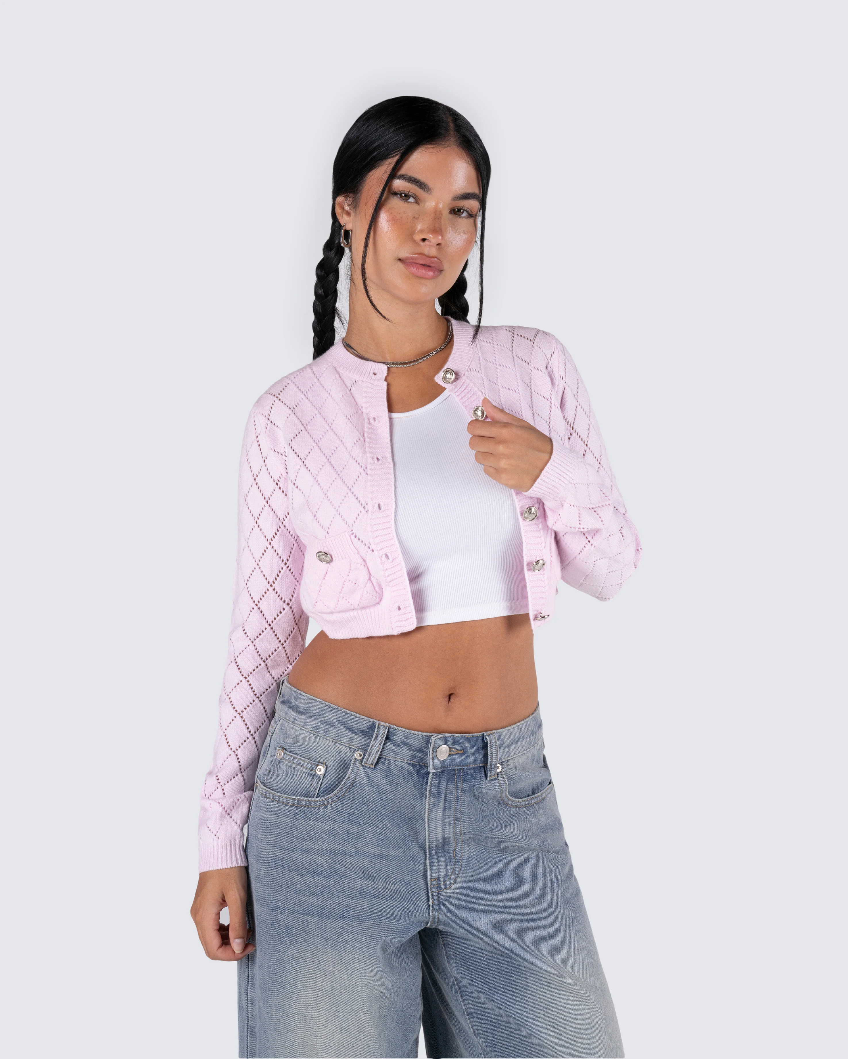Celine Pink Pattern Knit Cardigan - Image 8