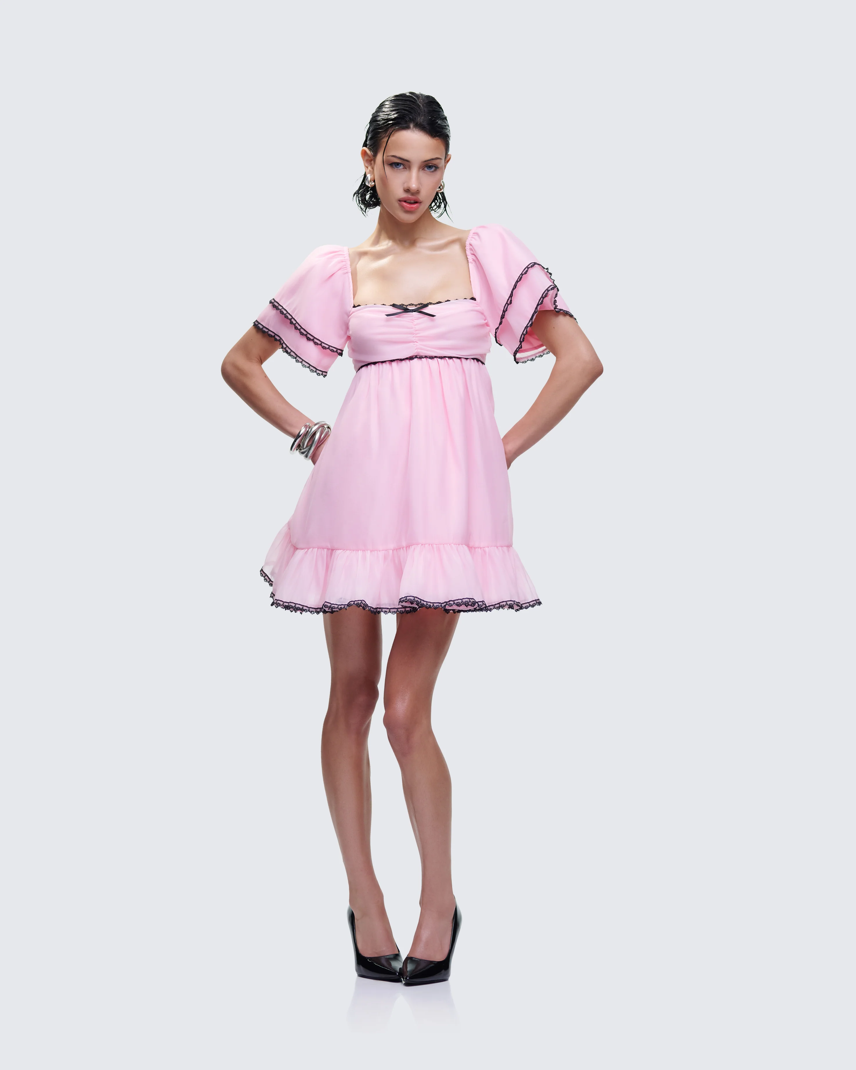 Cerys Pink Organza Mini Dress - Image 3