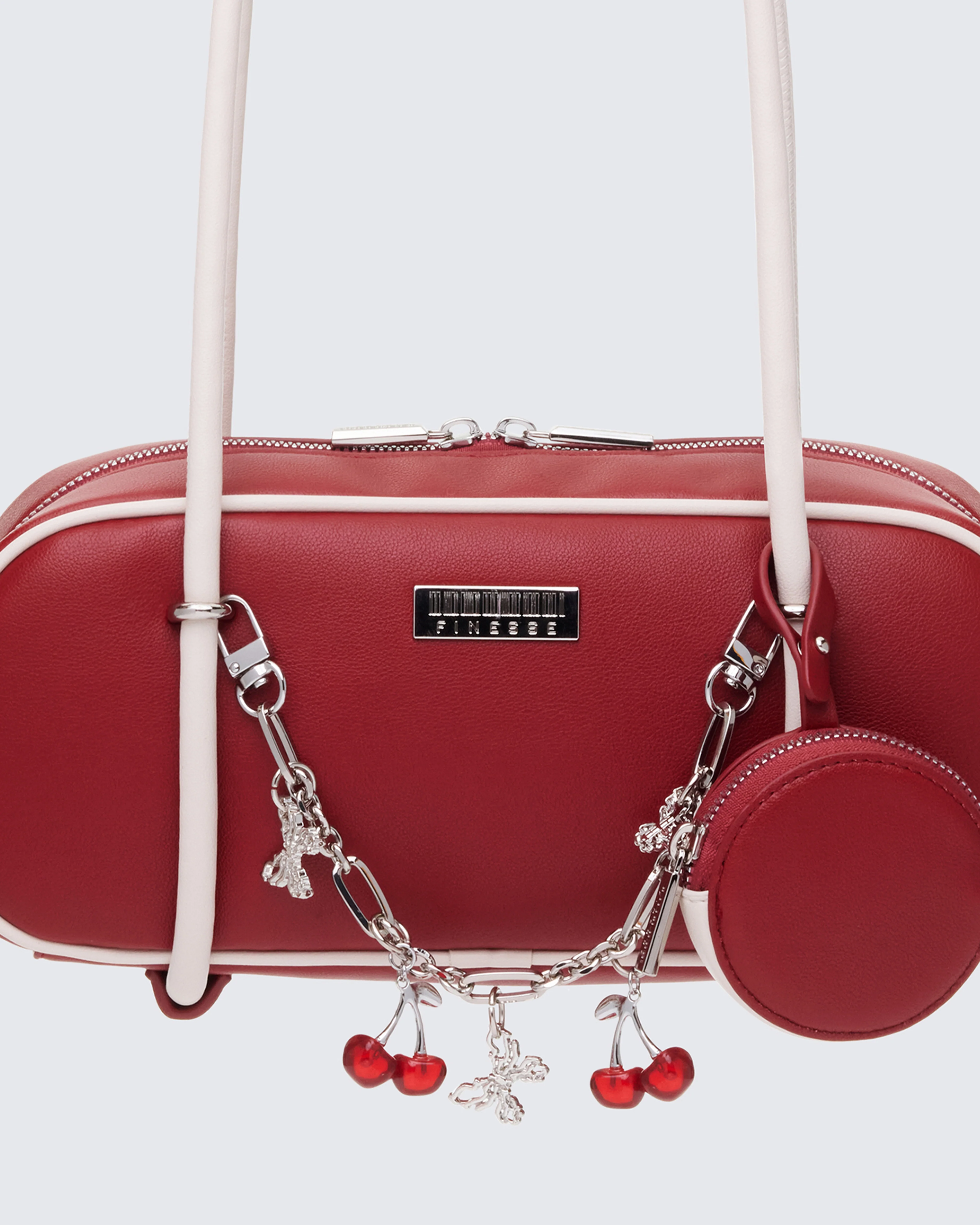 Chelsea Red Rectangle Bowling Bag With Charm - Image 3