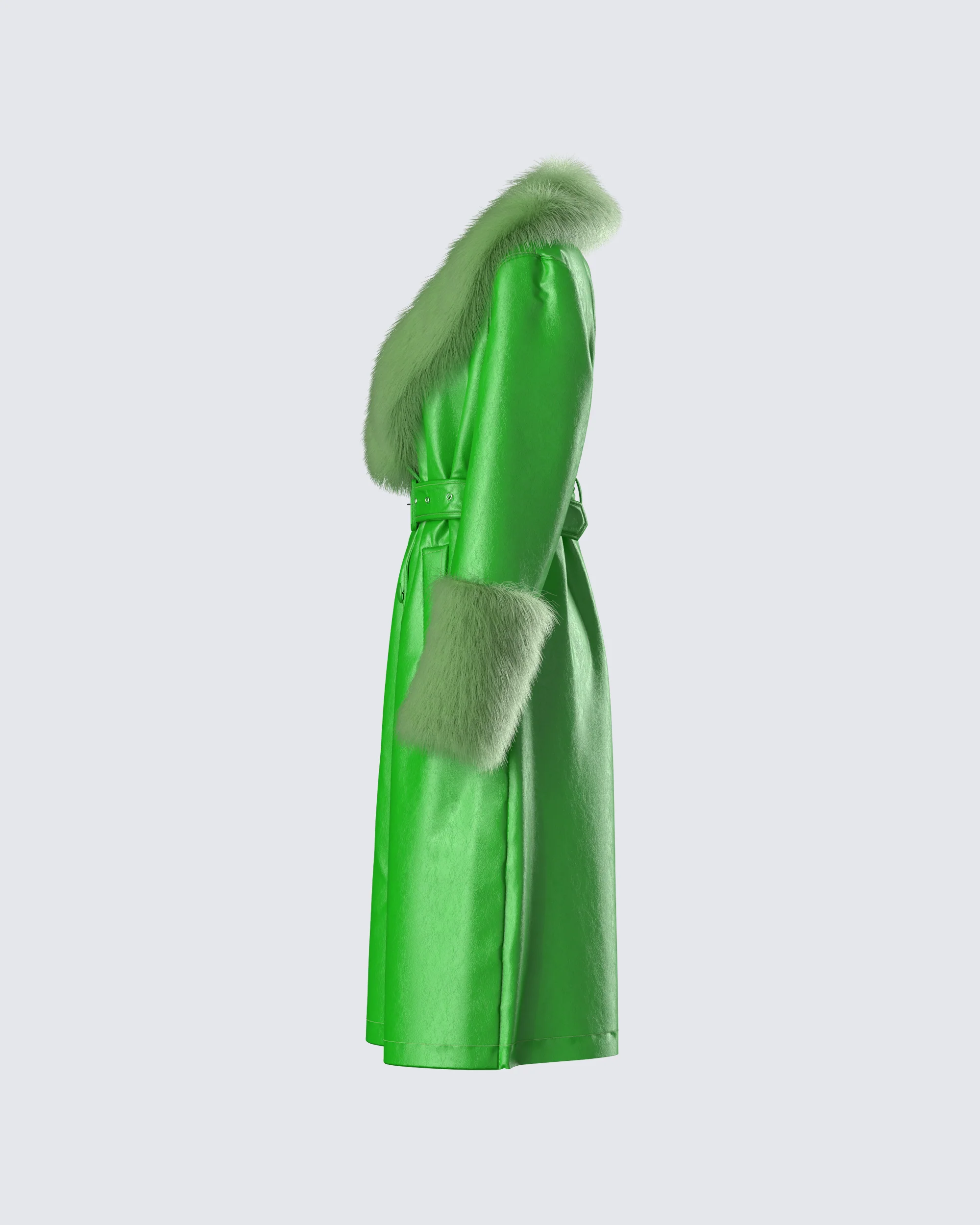 Chlo Green Faux Leather Fur Trim Coat - Image 2