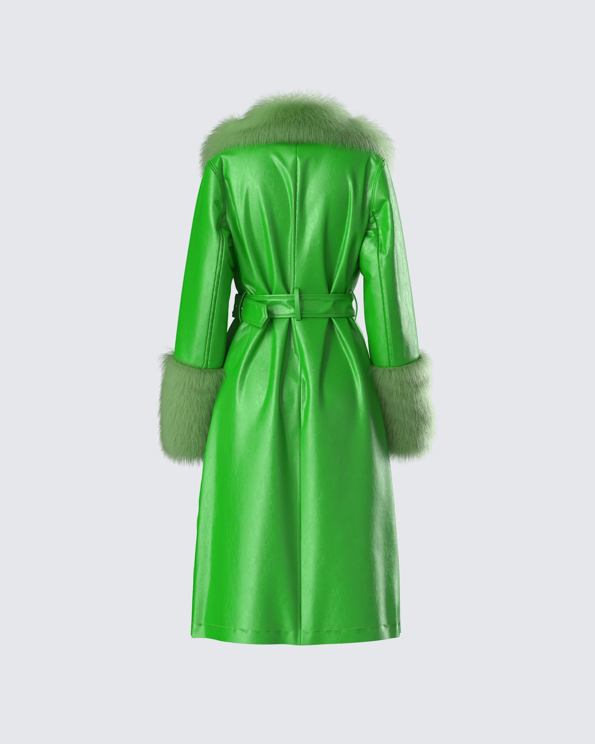Chlo Green Faux Leather Fur Trim Coat - Image 3