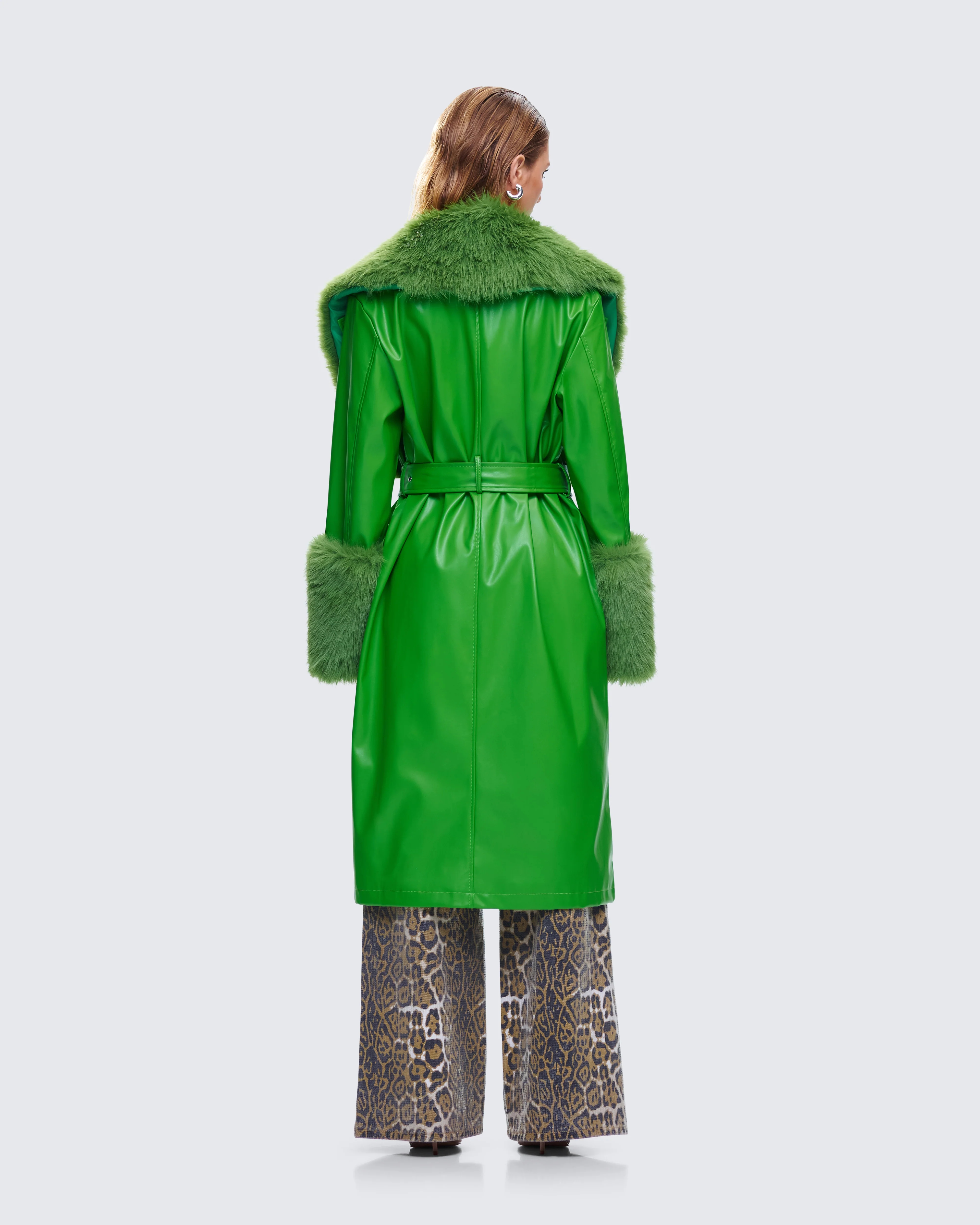 Chlo Green Faux Leather Fur Trim Coat - Image 7