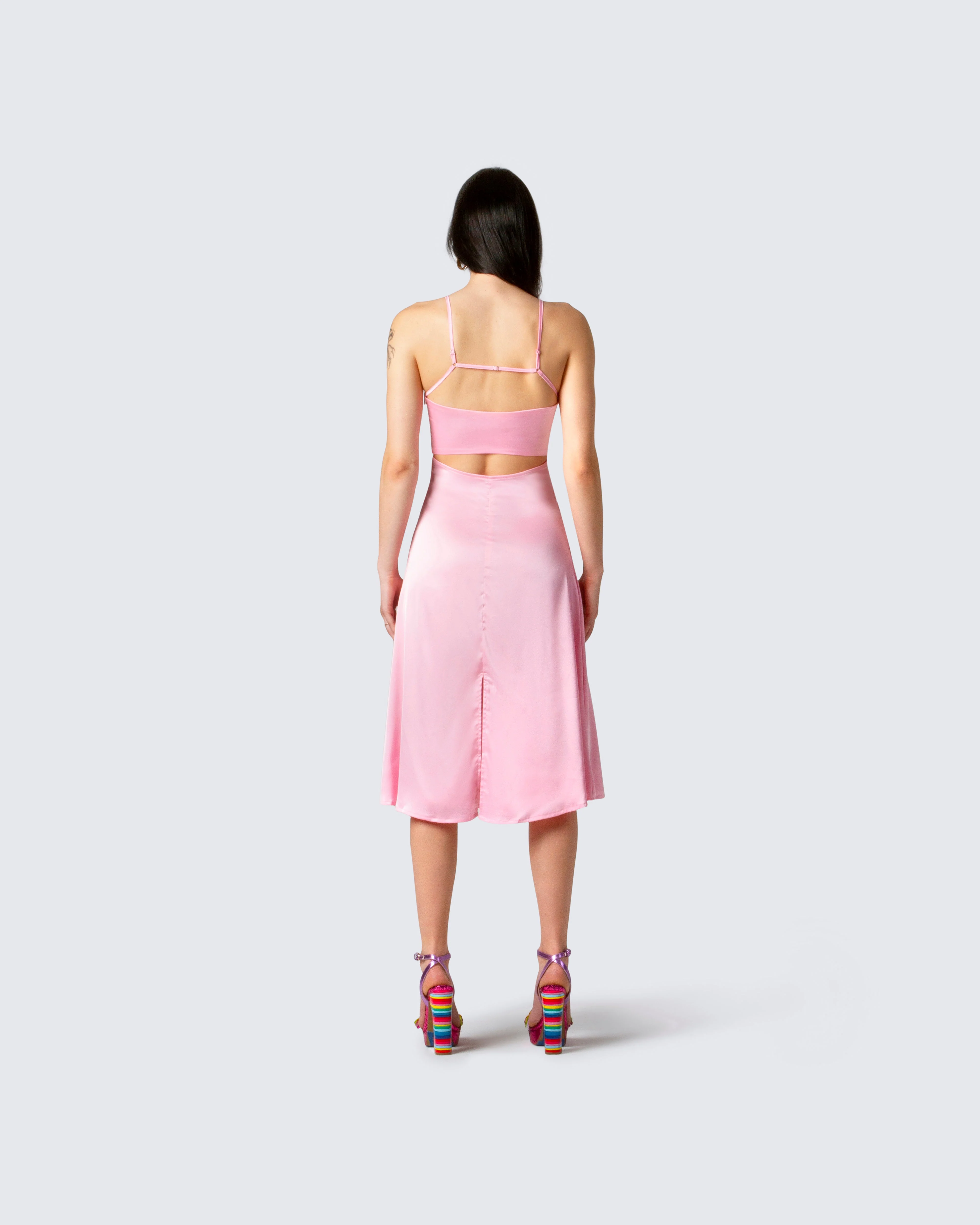 Chrishell Satin Cut Out Midi Dress - Image 6