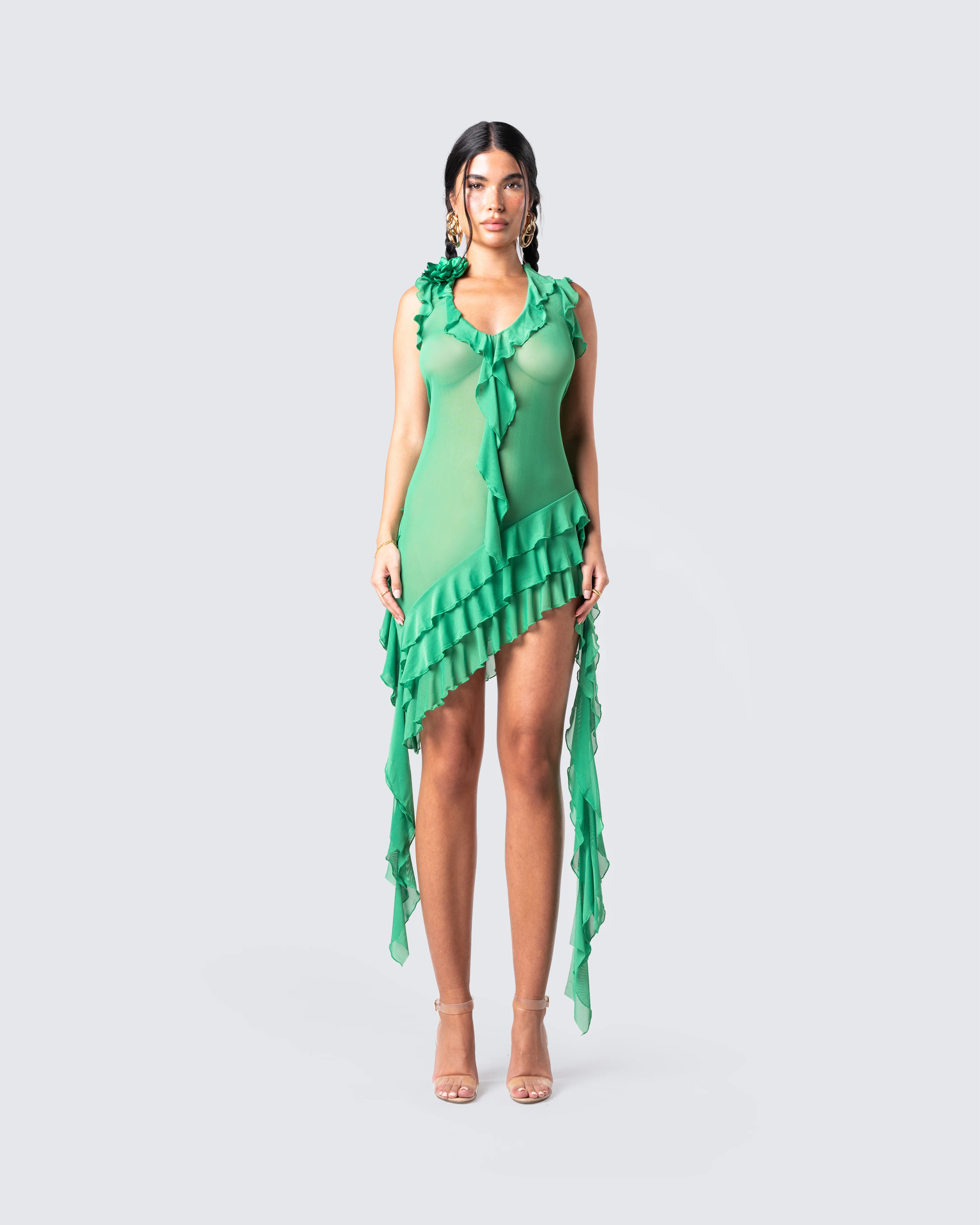 Christine Green Ruffled Mini Dress - Image 4