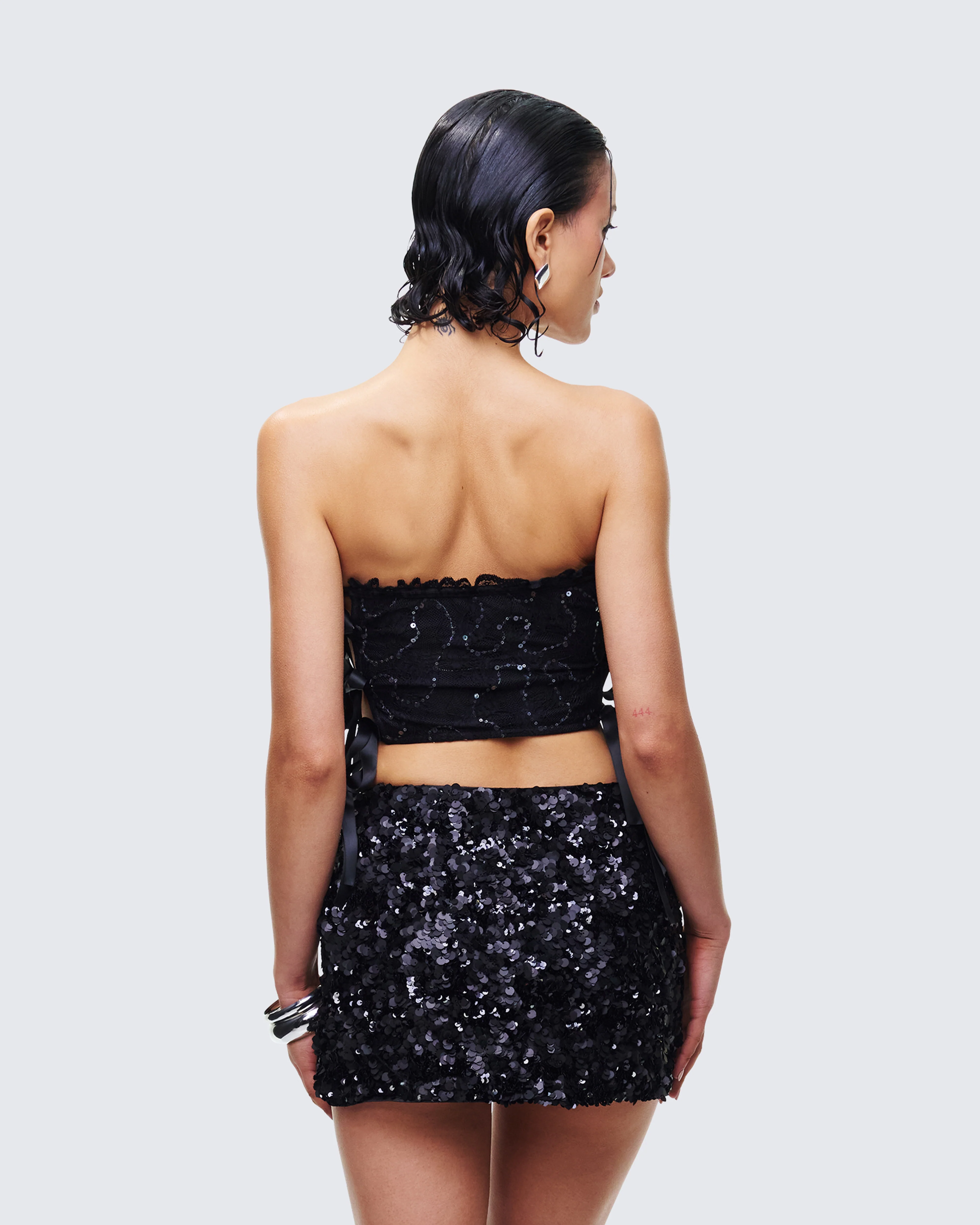 Cinday Black Sequin Side Tie Corset - Image 4