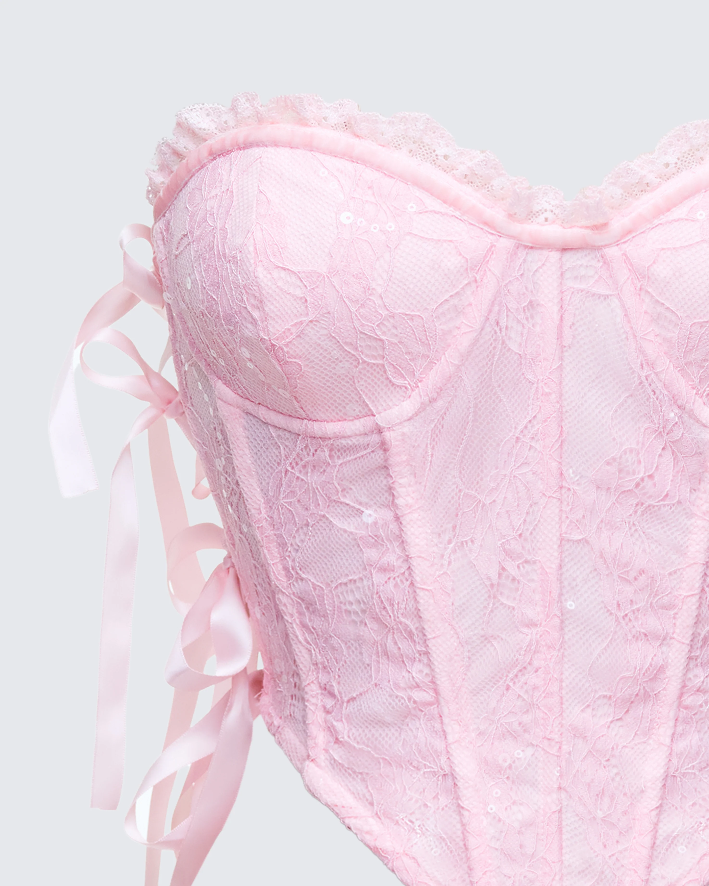 Cinday Pink Sequin Side Tie Corset - Image 6