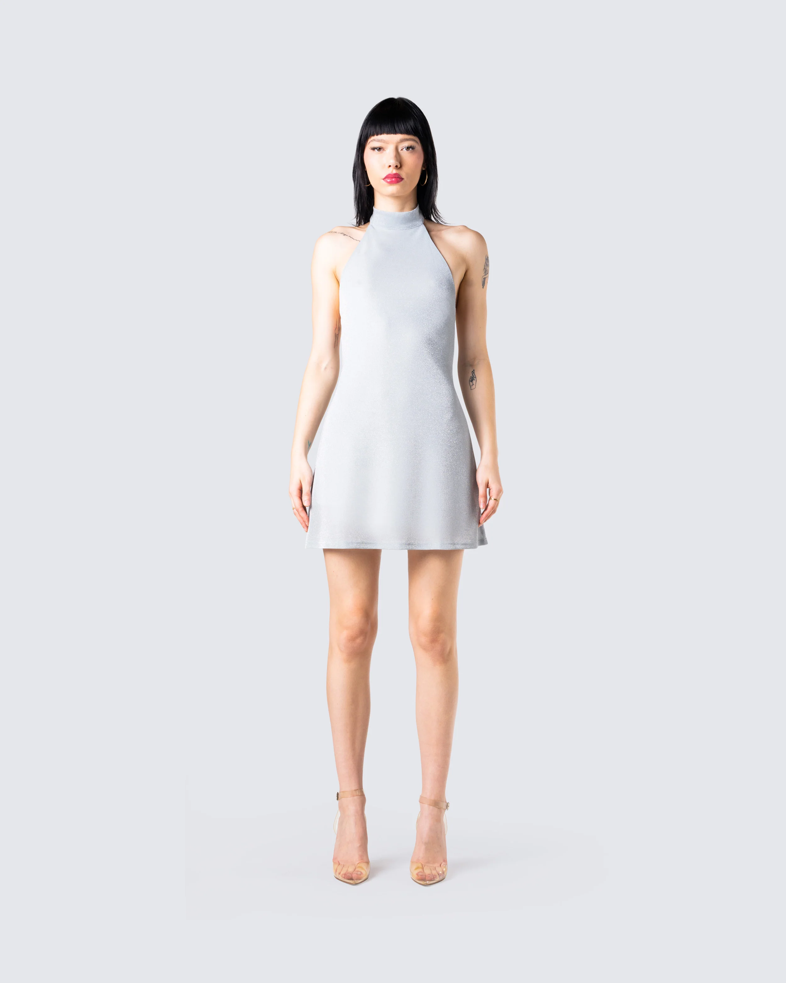Cinder Grey Halter Mini Dress - Image 4