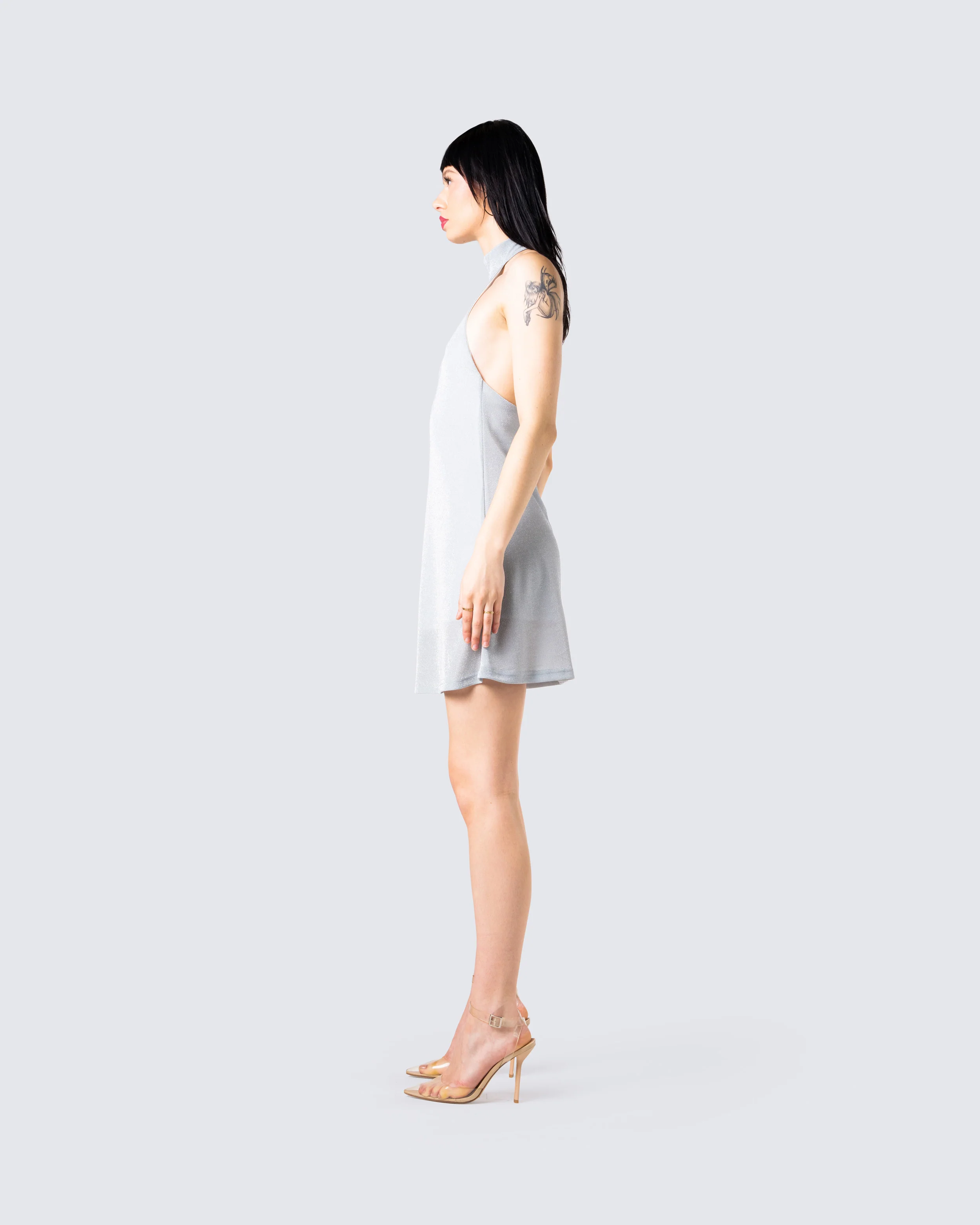 Cinder Grey Halter Mini Dress - Image 5
