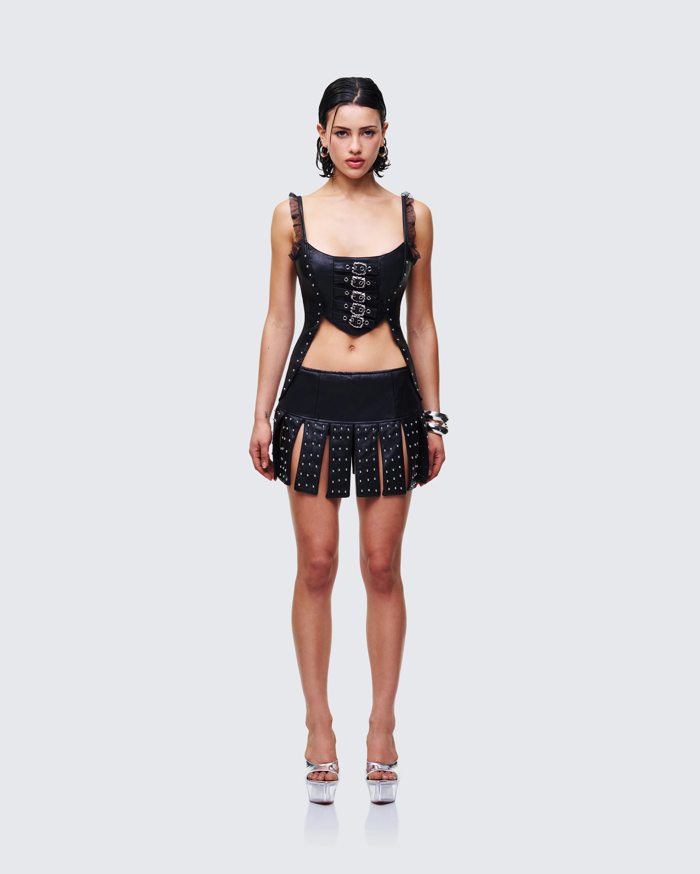 Cirelle Black Vegan Leather Mini Dress - Image 2