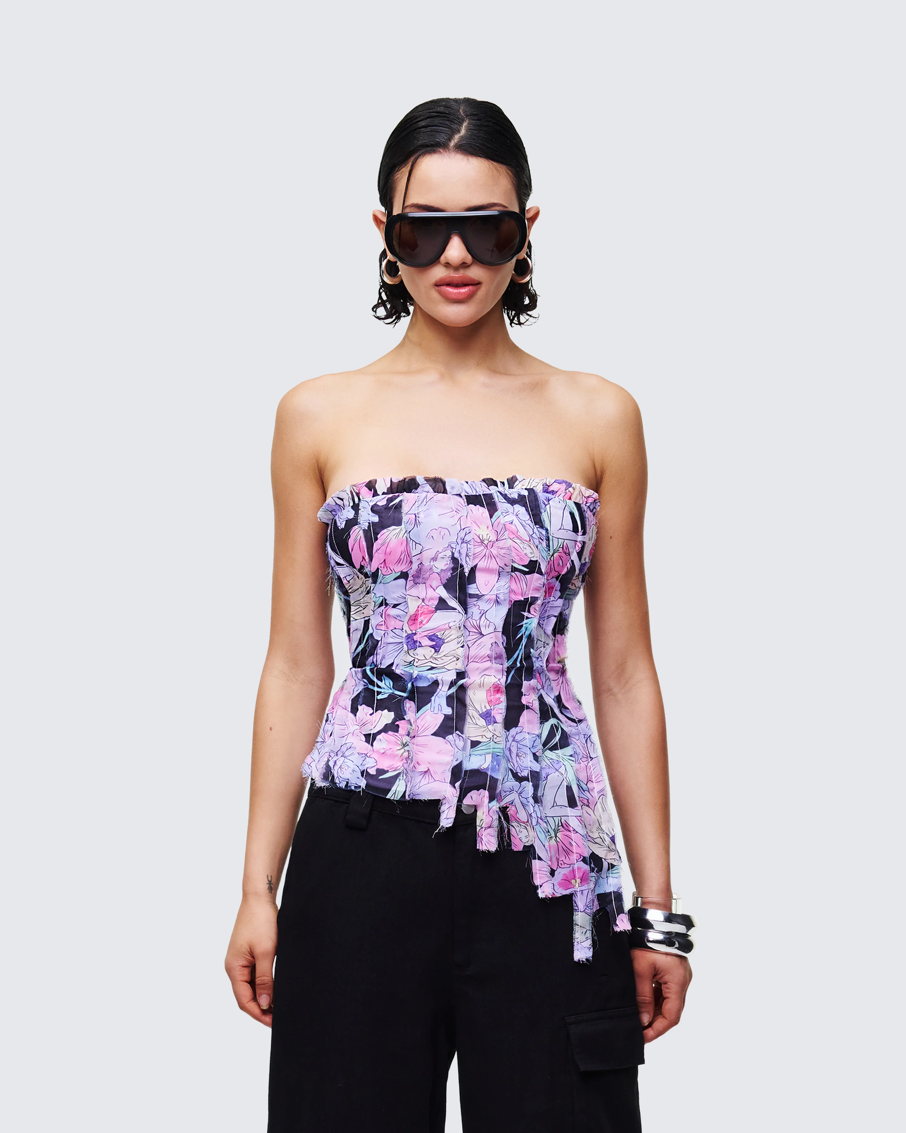 Claudette Black Printed Chiffon Corset Top - Image 2