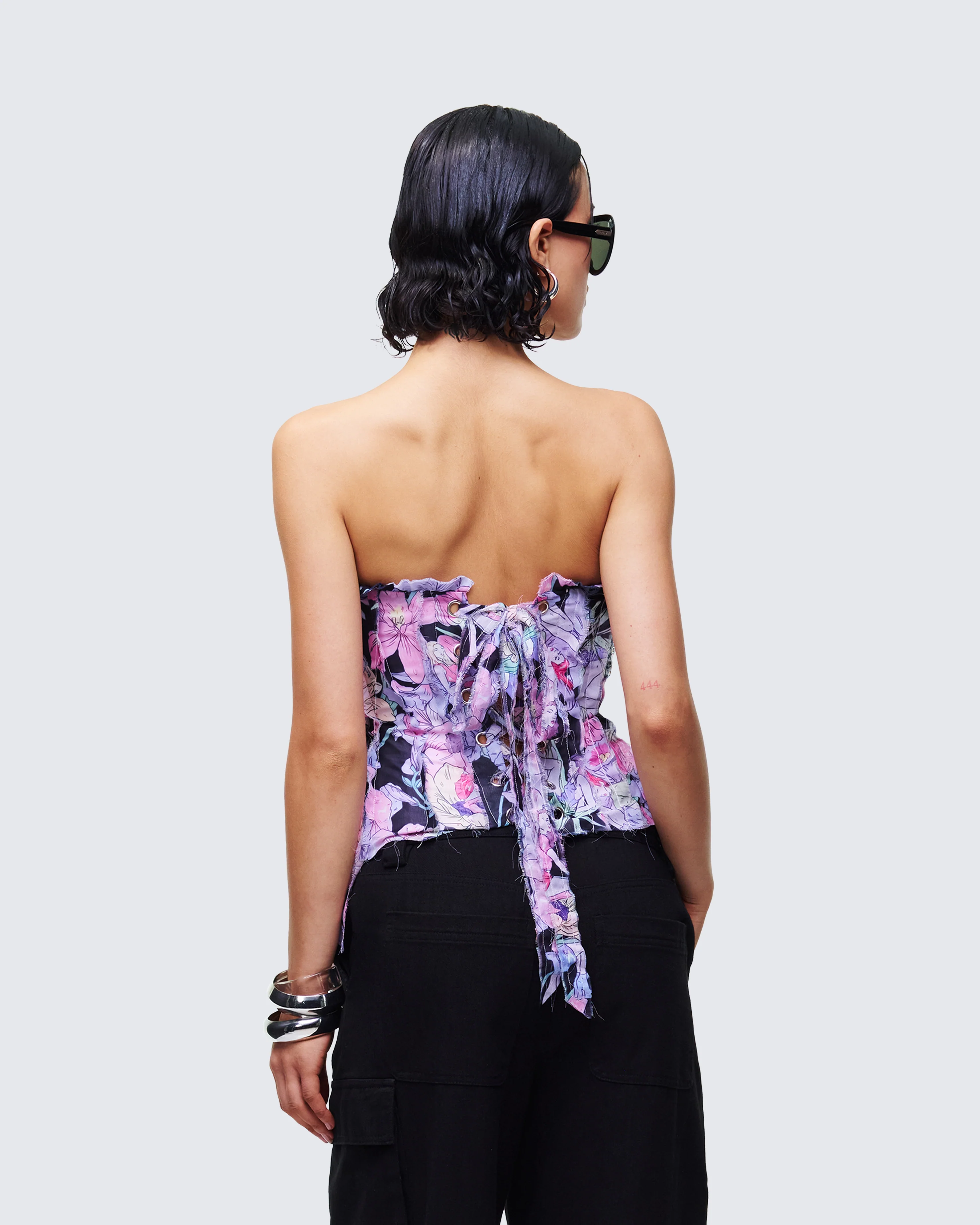 Claudette Black Printed Chiffon Corset Top - Image 4
