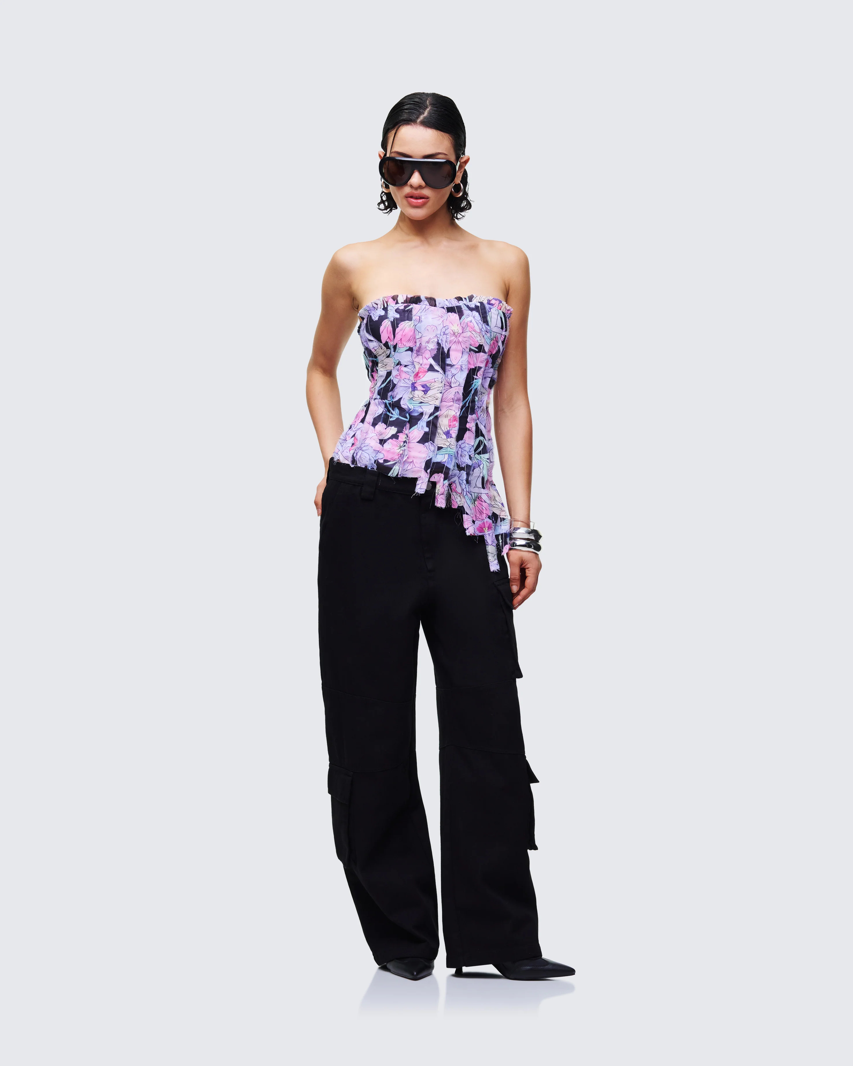 Claudette Black Printed Chiffon Corset Top - Image 5