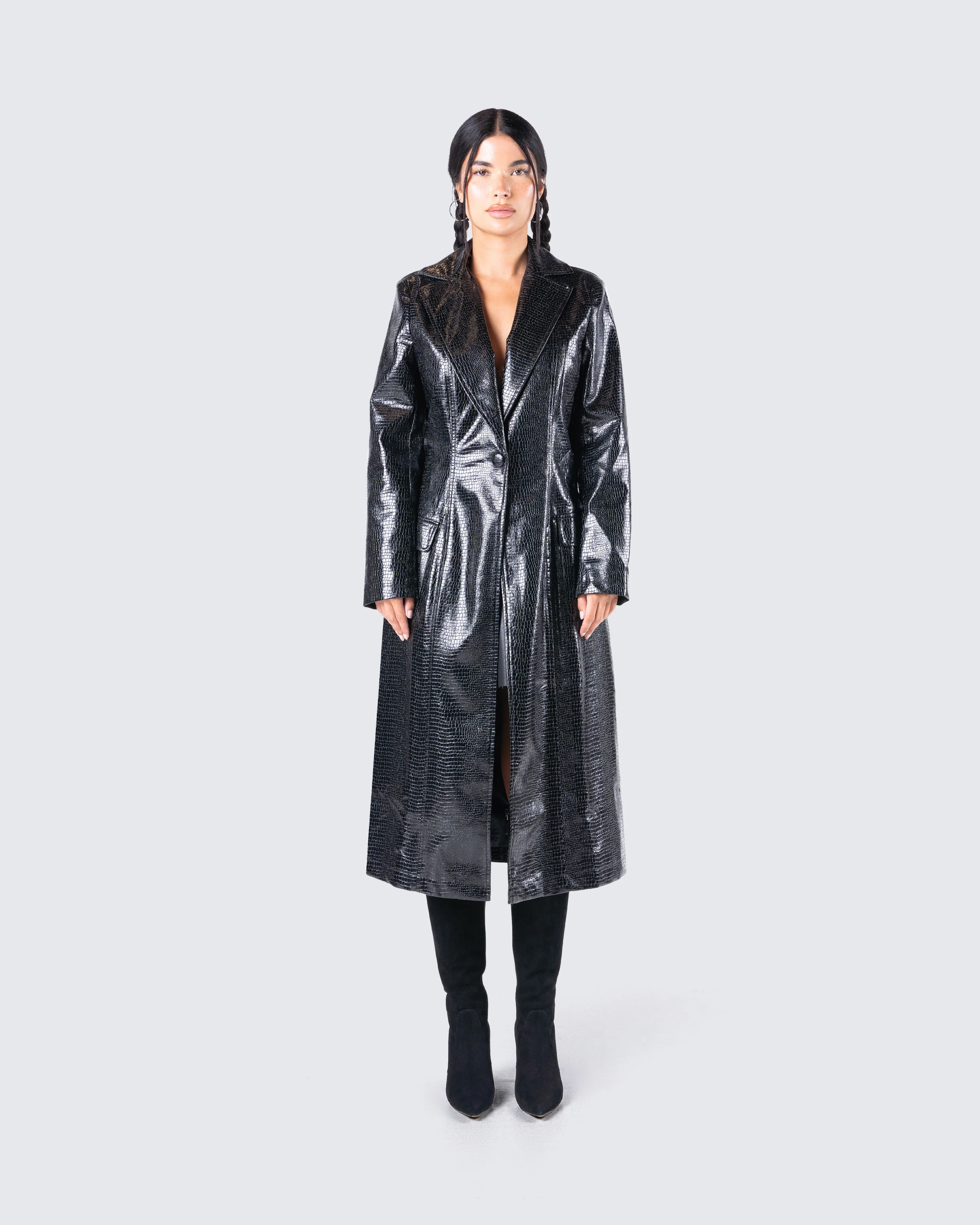 Claudia Vegan Croc Leather Coat - Image 4